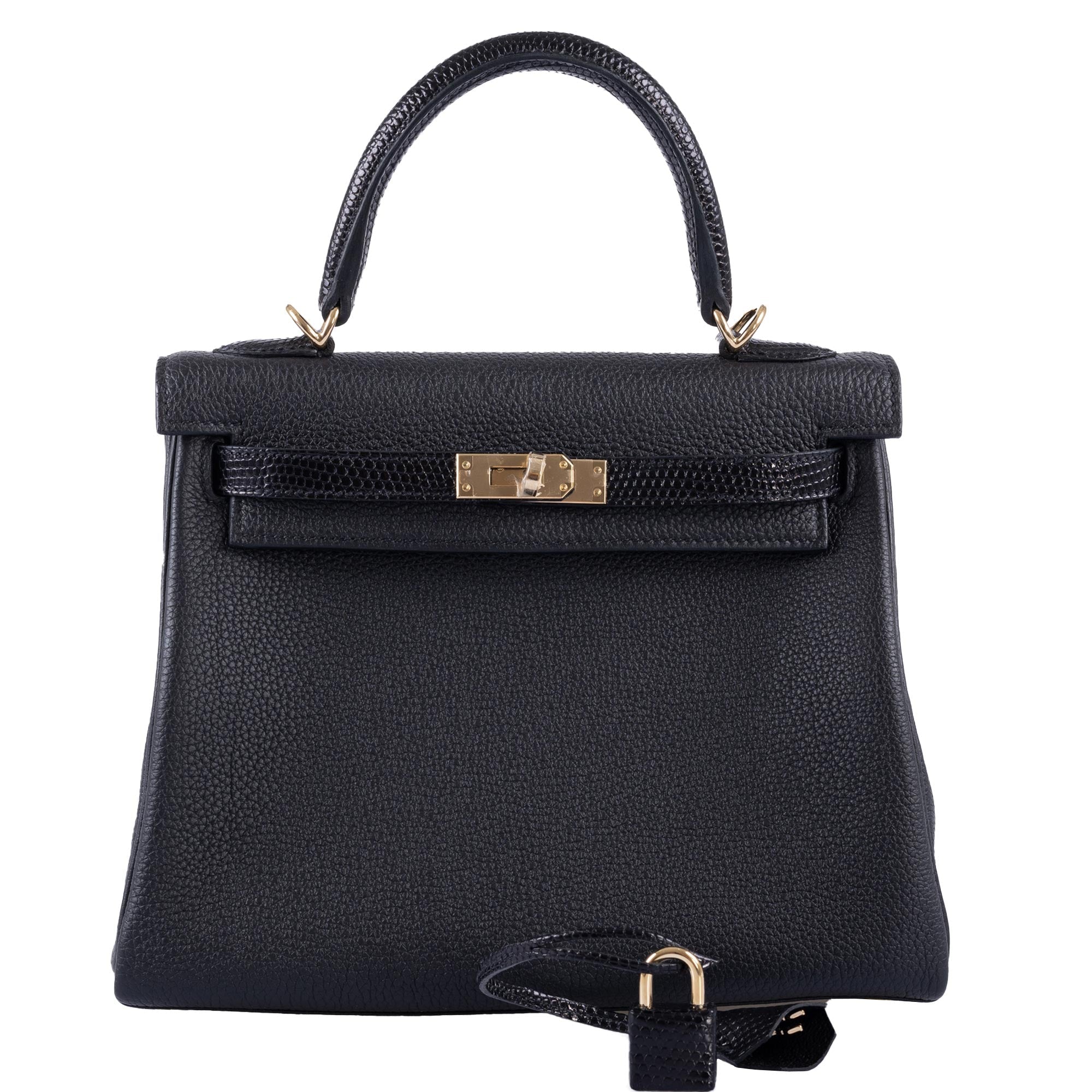 Hermès Kelly 25 Retourne Touch Black Lizard & Togo with Gold Hardware - 2021, Z