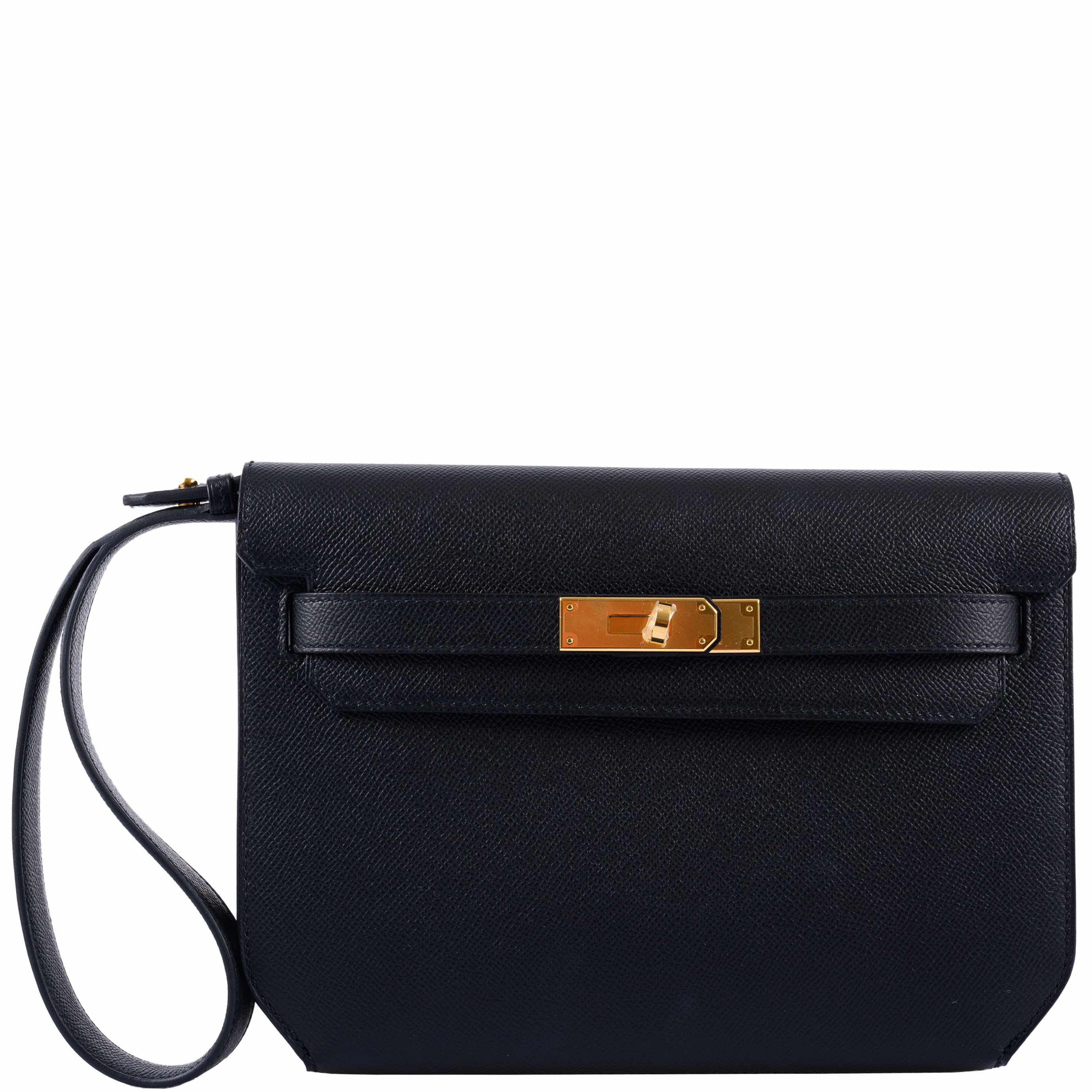 Hermès Kelly Depeches 25 Pochette Black Epsom Gold Hardware