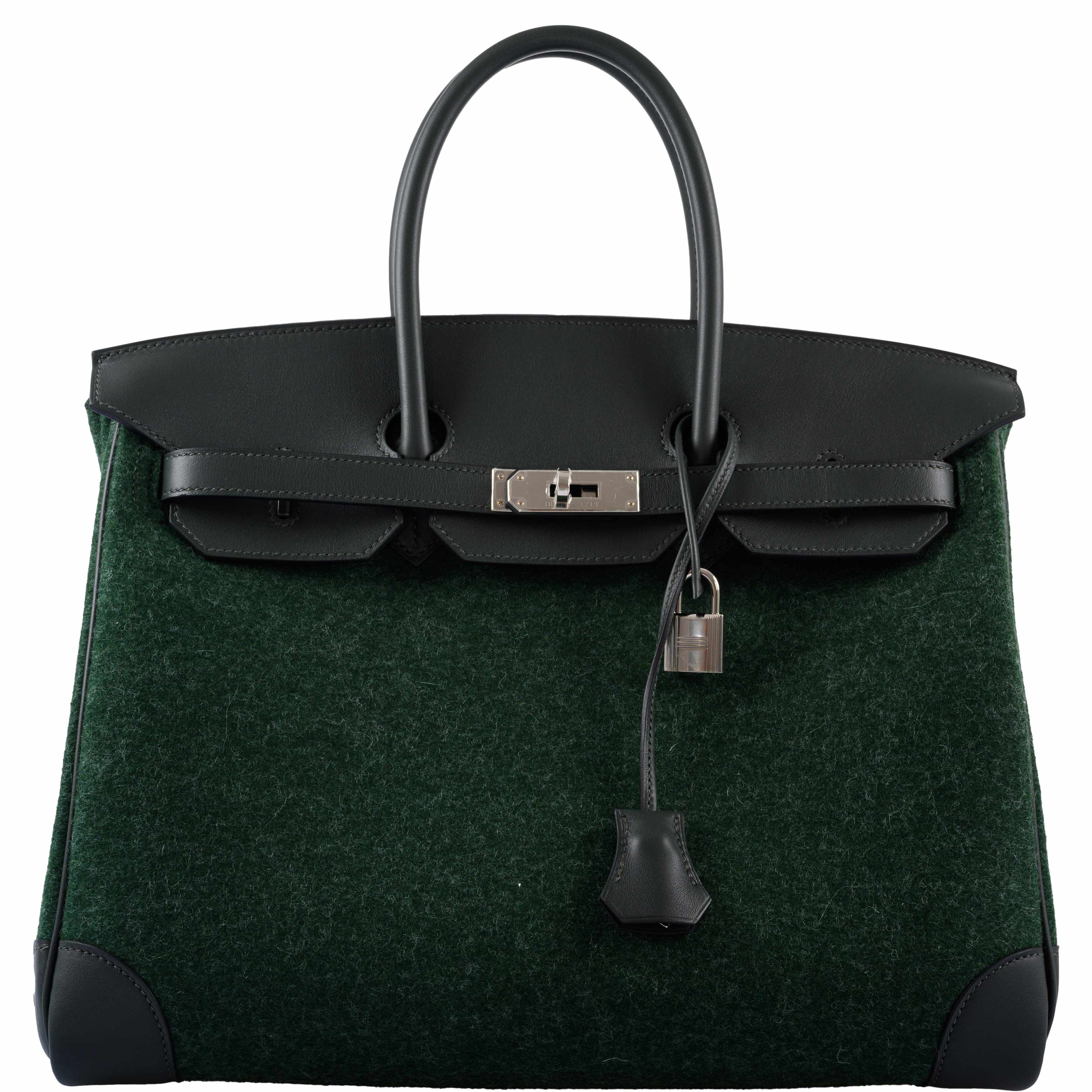 Hermès Birkin 35 Vert Fonce Feutre Wool & Vert Anglais Swift Palladium Hardware - 2019