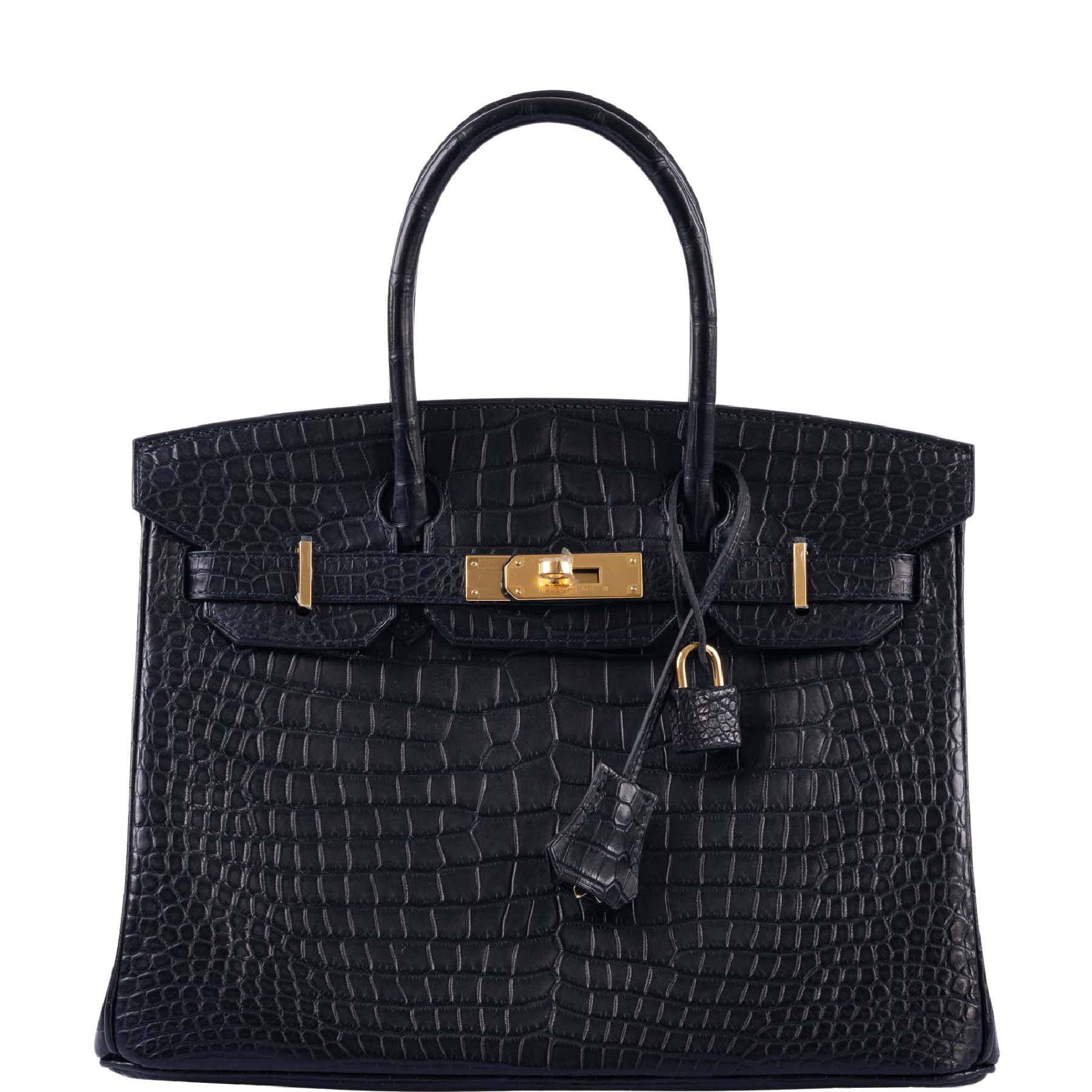 Hermès Birkin 30 Matte Black Porosus Crocodile Gold Hardware