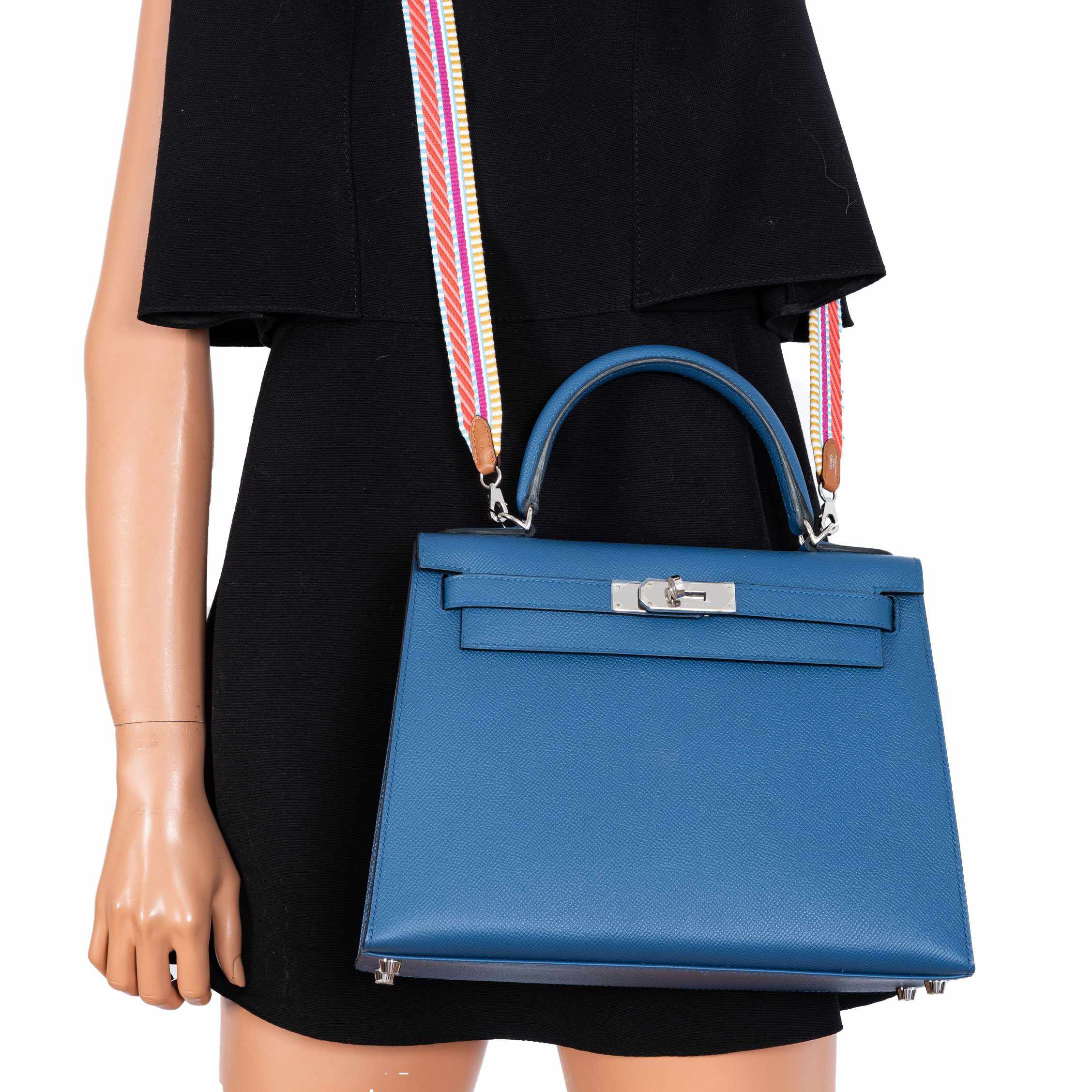 Hermès Kelly 28 Sellier Blue Agate Epsom Palladium Hardware