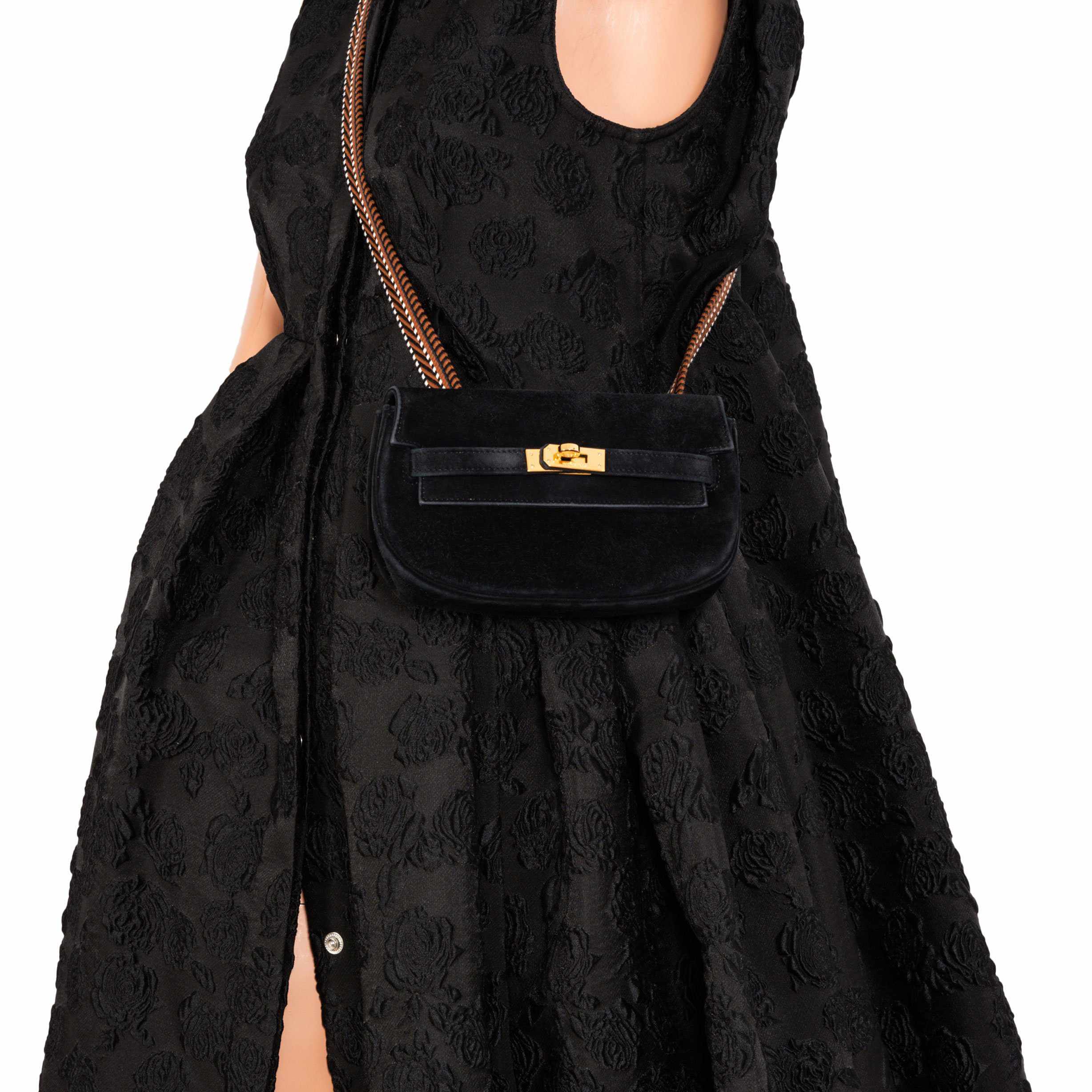 Hermès Kelly Banana 20 Black Suede Waist Pochette Gold Hardware