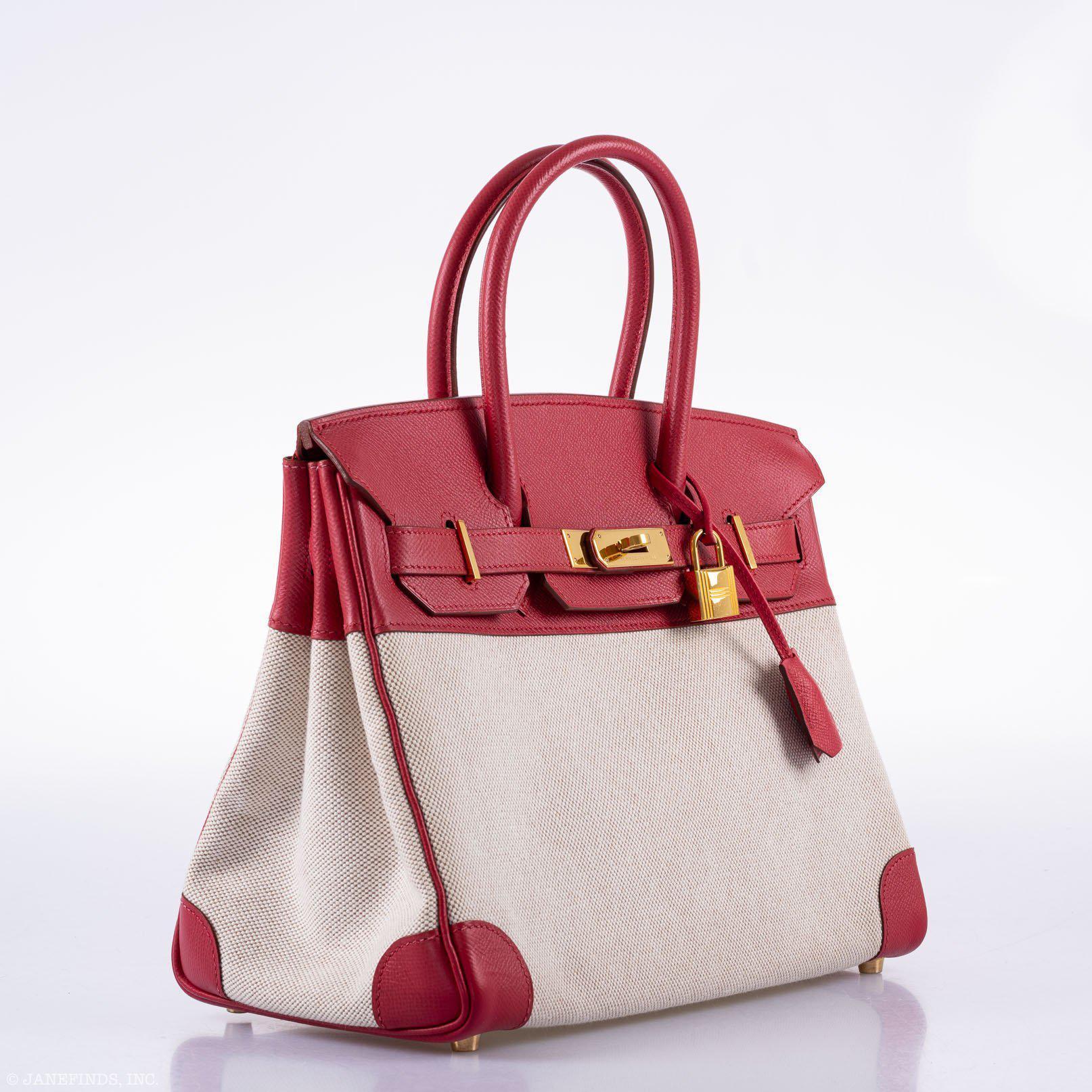 Hermès Birkin 30 Toile & Rouge Vif Courchevel Leather Gold Hardware