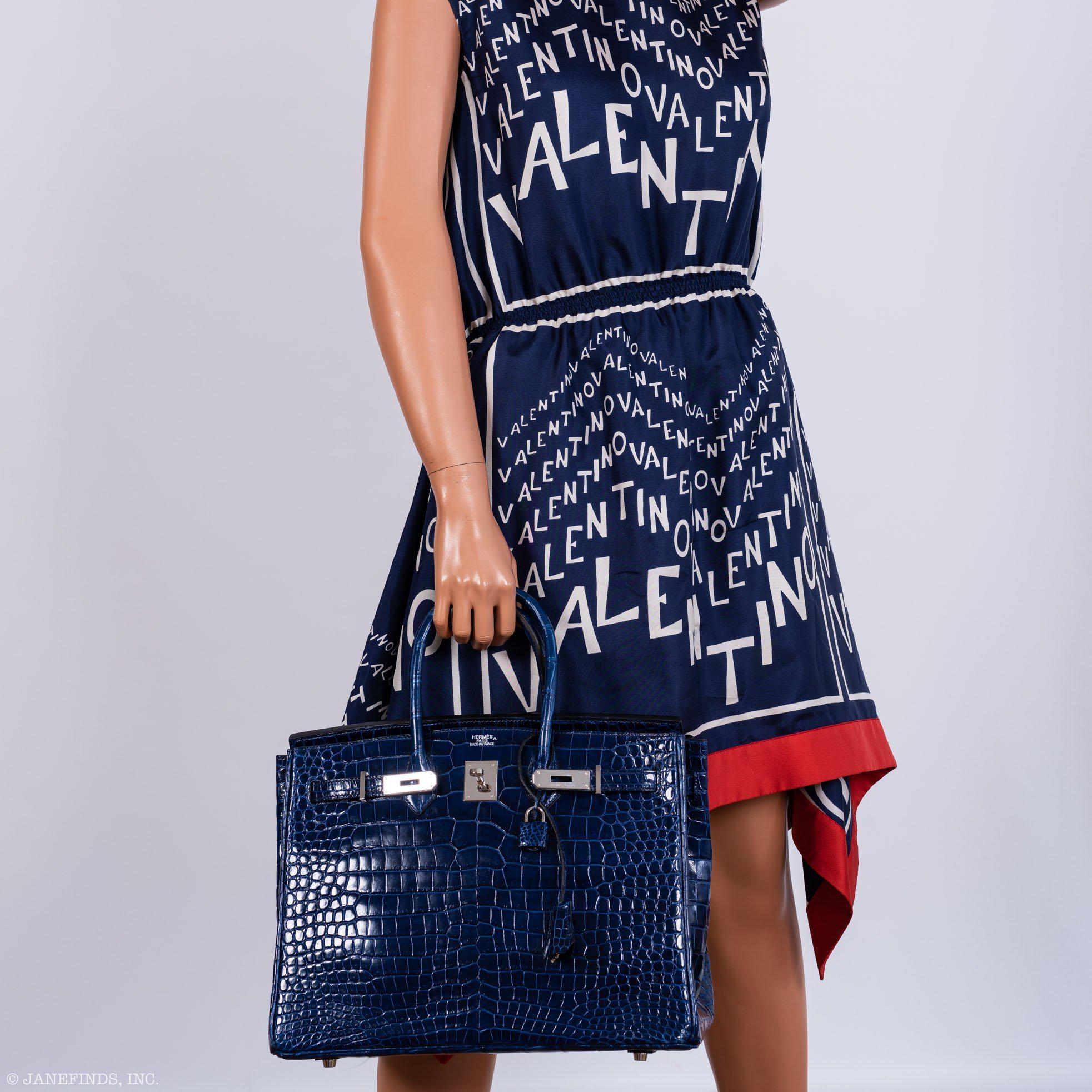 Hermès Birkin 35 Blue Sapphire Porosus Crocodile Palladium Hardware - 2011, O Square