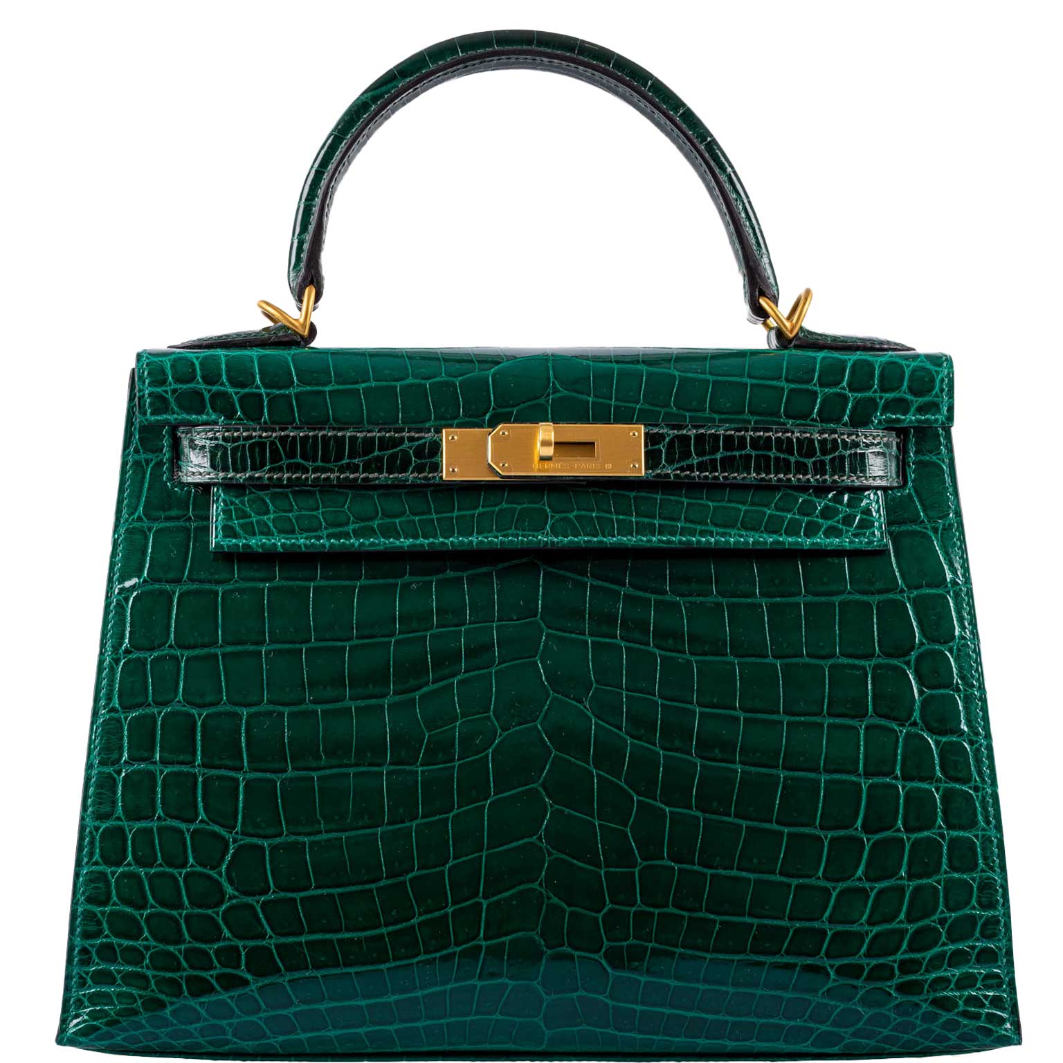 Hermès Kelly 28 Sellier HSS Emerald & Vert Fonce Nilo Crocodile Brushed Gold Hardware - 2020, Y