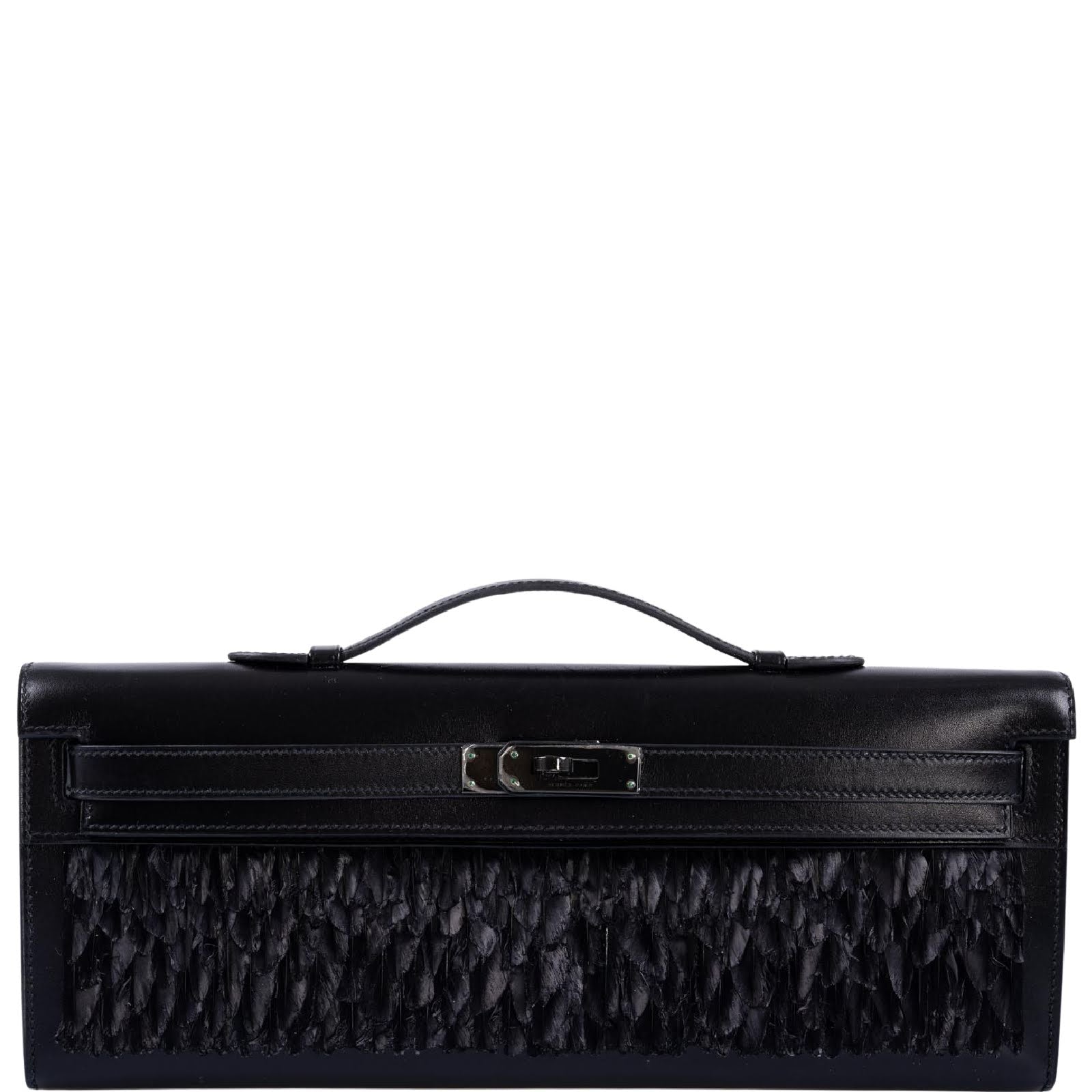 An Exceptional Hermès Kelly Cut SO-BLACK Calf Box Leather with Feathers Black PVD Hardware