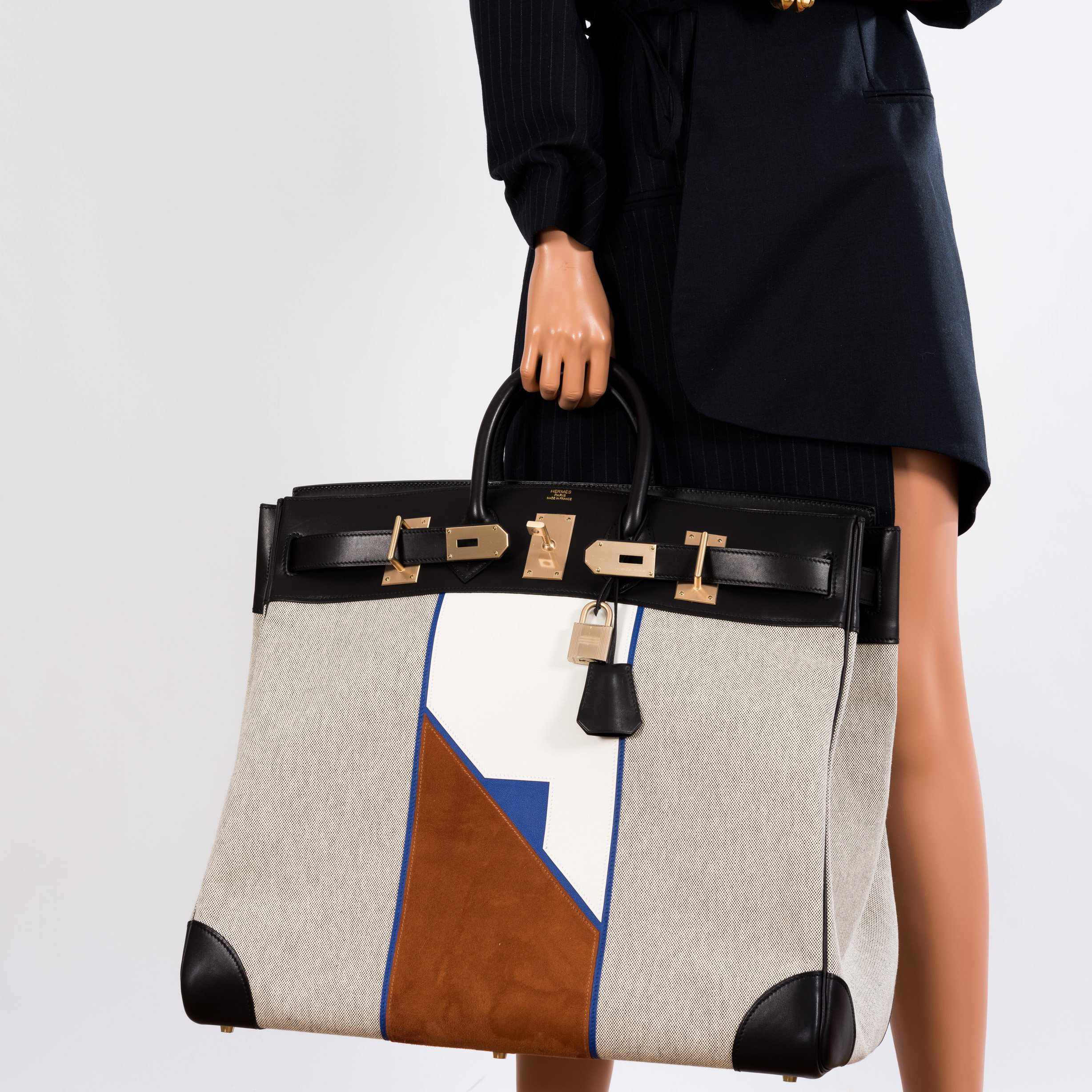 Hermès Birkin 50 HAC Toile Suede And Swift Brushed Gold Hardware Runway