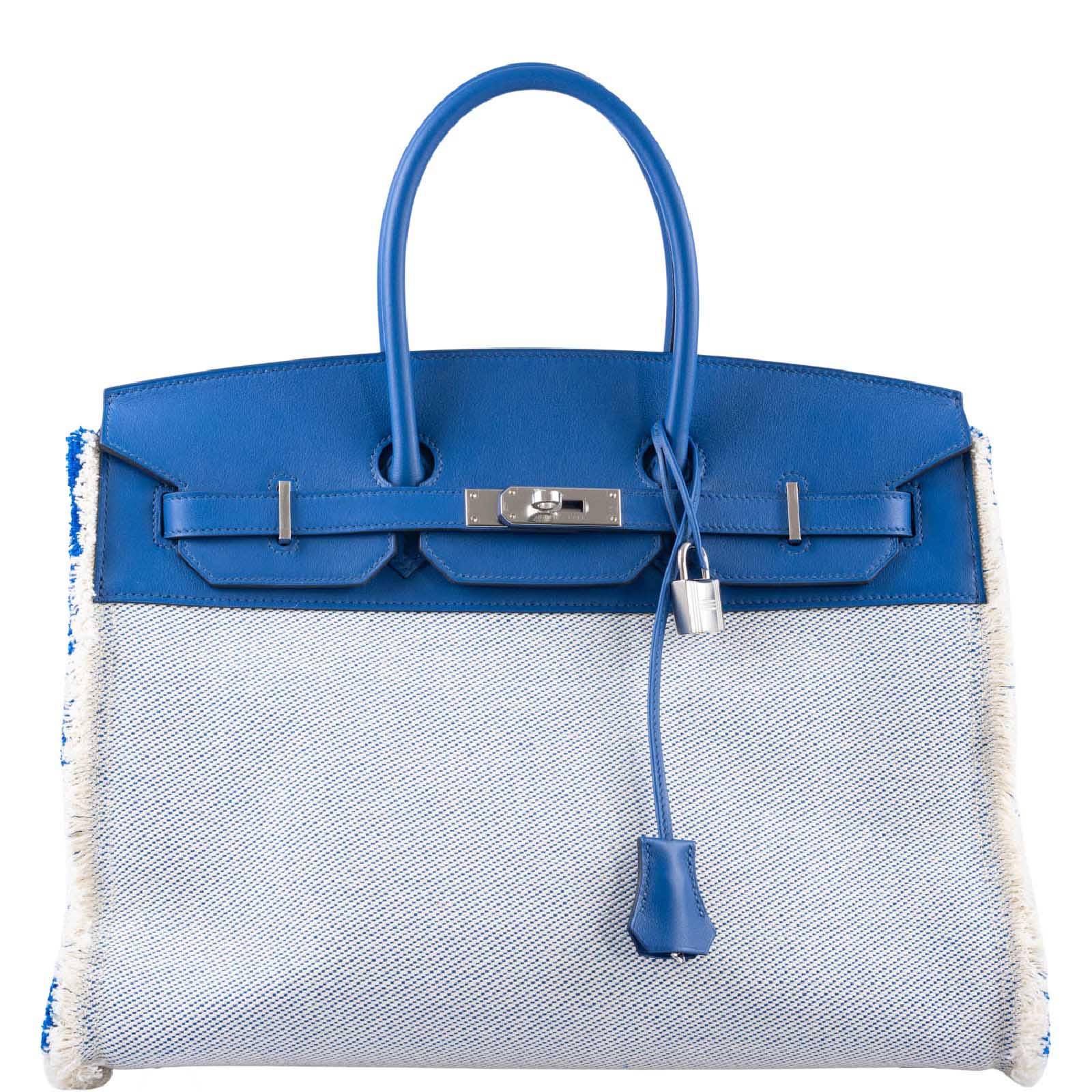 Hermès Fray Fray Birkin 35 Blue France Swift & Toile H with Palladium Hardware