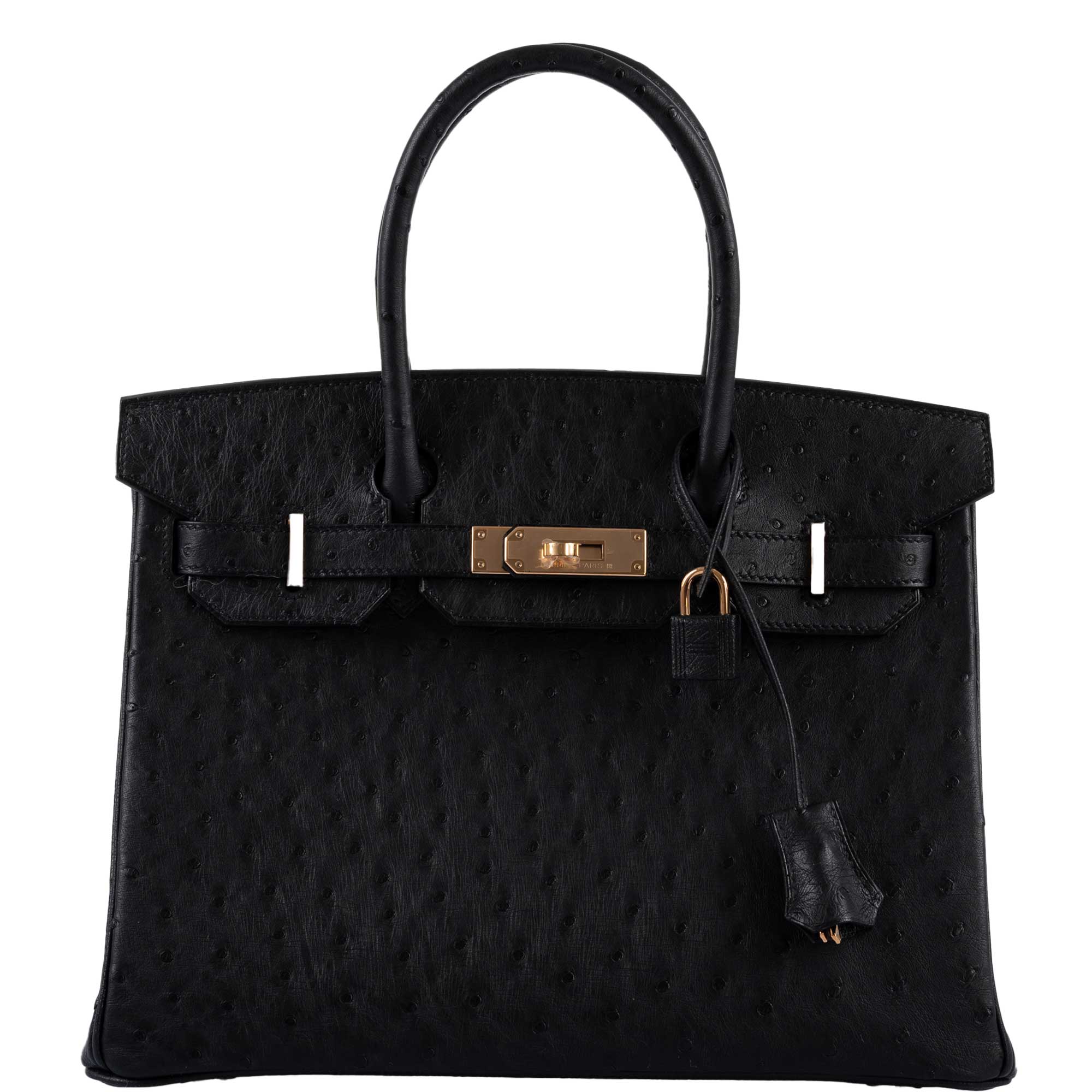 Hermès Birkin 30 Black Ostrich with Rose Gold Hardware - 2020, Y