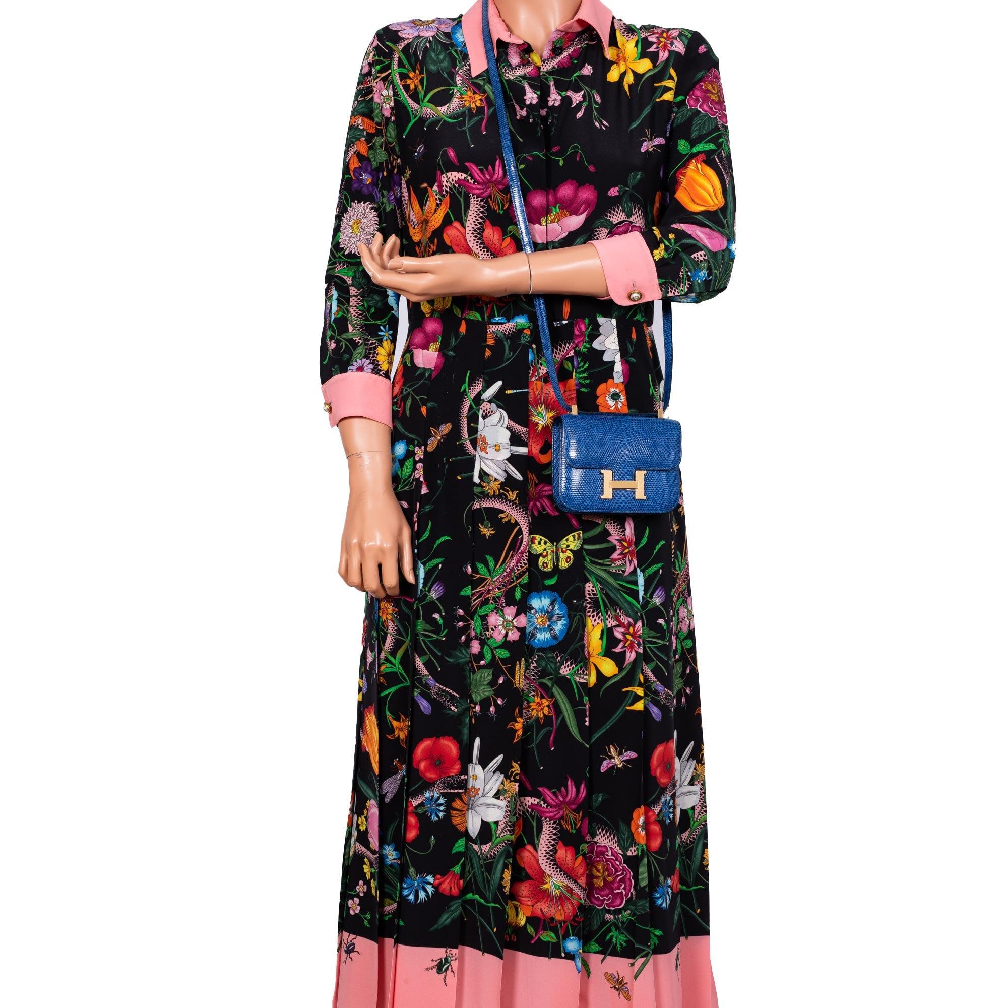 Hermès Constance Mini 14 Bleu Saphir Lizard Niloticus Gold Hardware