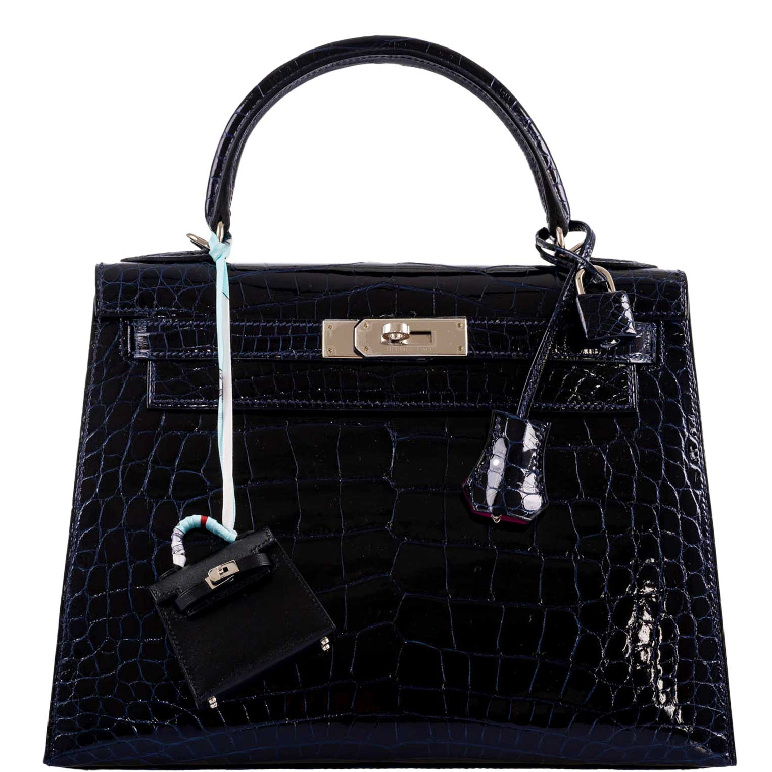 Hermès Kelly 28 Sellier Verso Blue Marine Nilo Crocodile & Rose Scheherazade Palladium Hardware - 2019, D