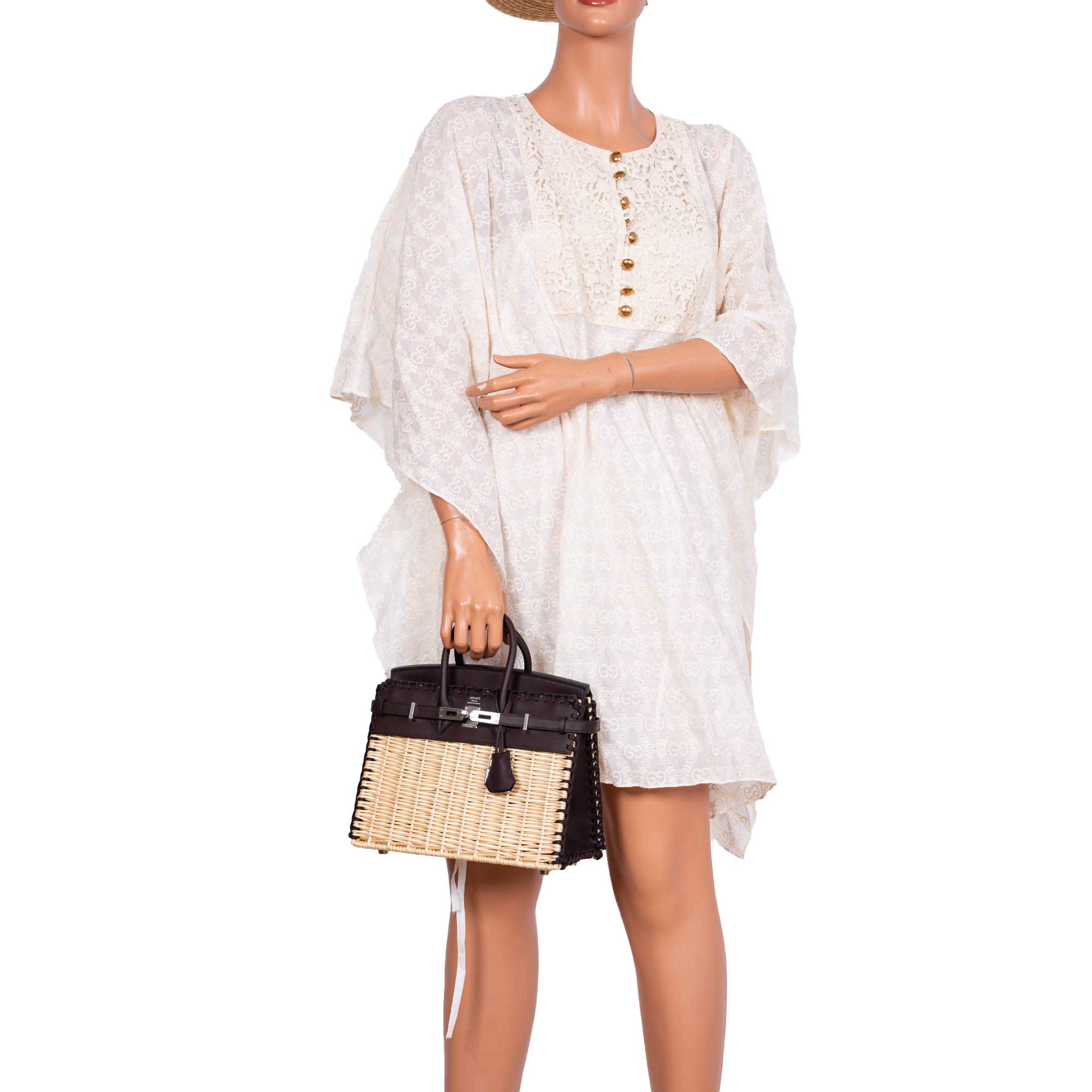 Hermès Picnic Birkin 25 Osier Wicker & Rouge Swift with Palladium Hardware - 2021, Z