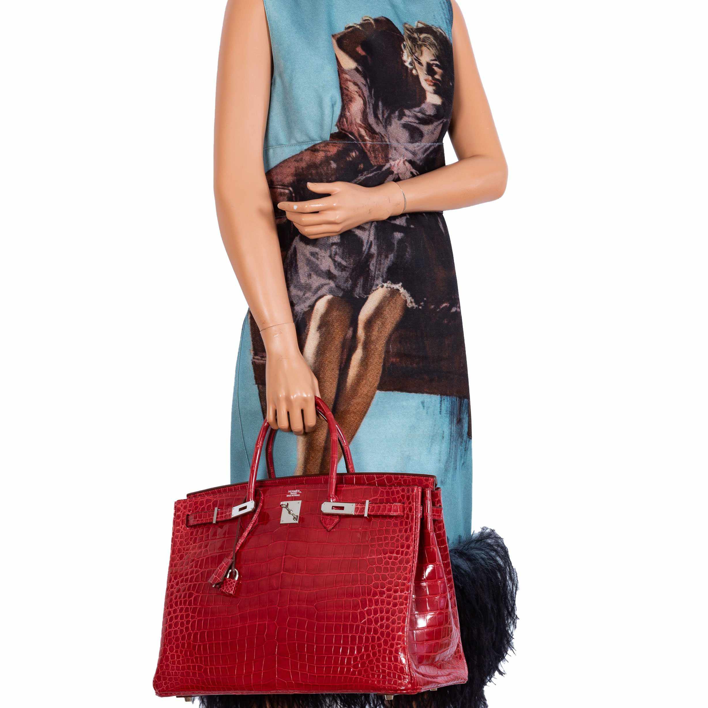 Hermès Birkin 40 Red Braise Porosus Crocodile Palladium Hardware
