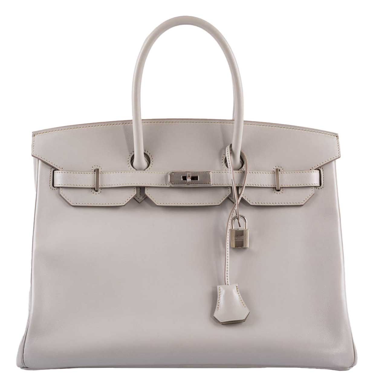 Hermès Birkin 35 Gris Perle Tadelakt with Palladium Guilloche Hardware - 2013, Q Square