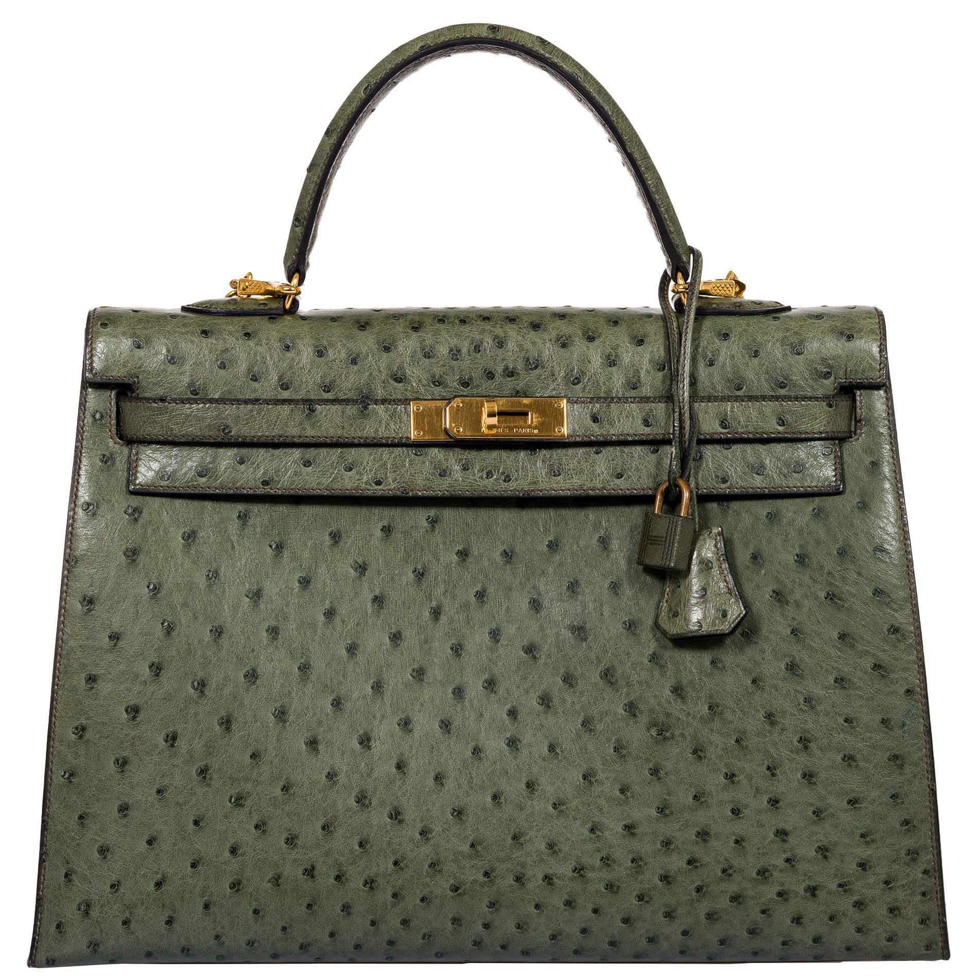 Hermès Kelly 35 Sellier Vert Olive Ostrich Gold Hardware - Rare
