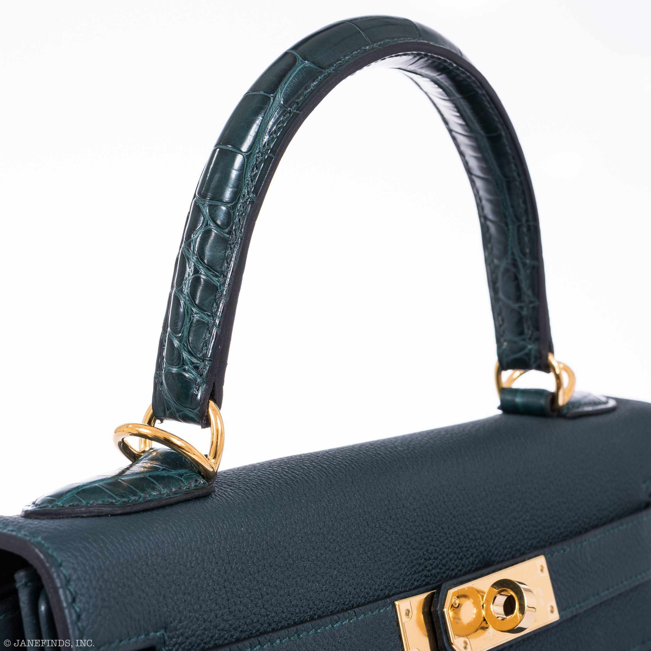 Hermès Kelly 28 Retourne Touch Vert Cypress Togo & Alligator Gold Hardware
