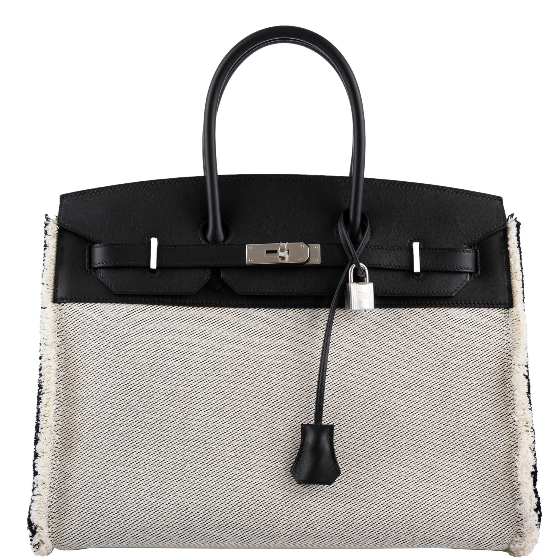 Hermès Fray Fray Birkin 35 Black Swift & Toile H with Palladium Hardware - 2021, Z
