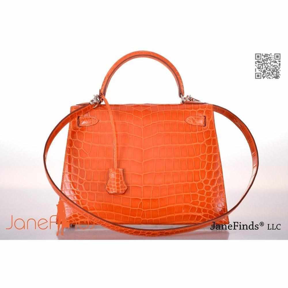 Hermès Kelly 28 Niloticus Crocodile Orange Palladium Hardware