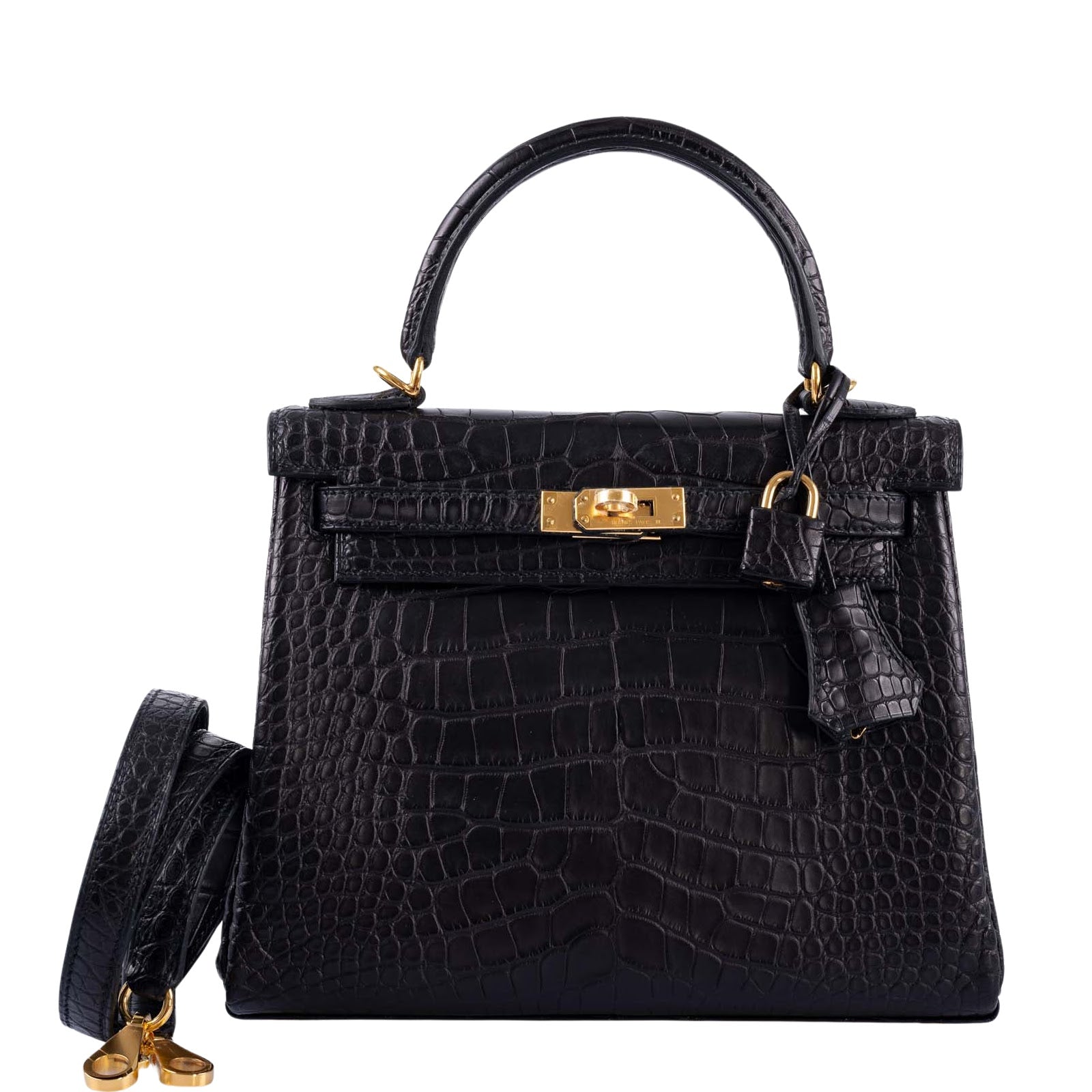 Hermès Kelly 25 Retourne Black Matte Alligator Gold Hardware