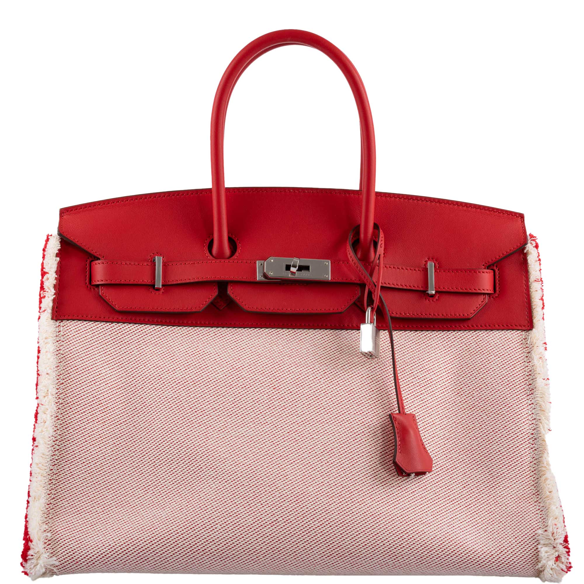 Hermès Fray Fray Birkin 35 Rouge de Cour Swift & Toile H with Palladium Hardware - 2021, Z