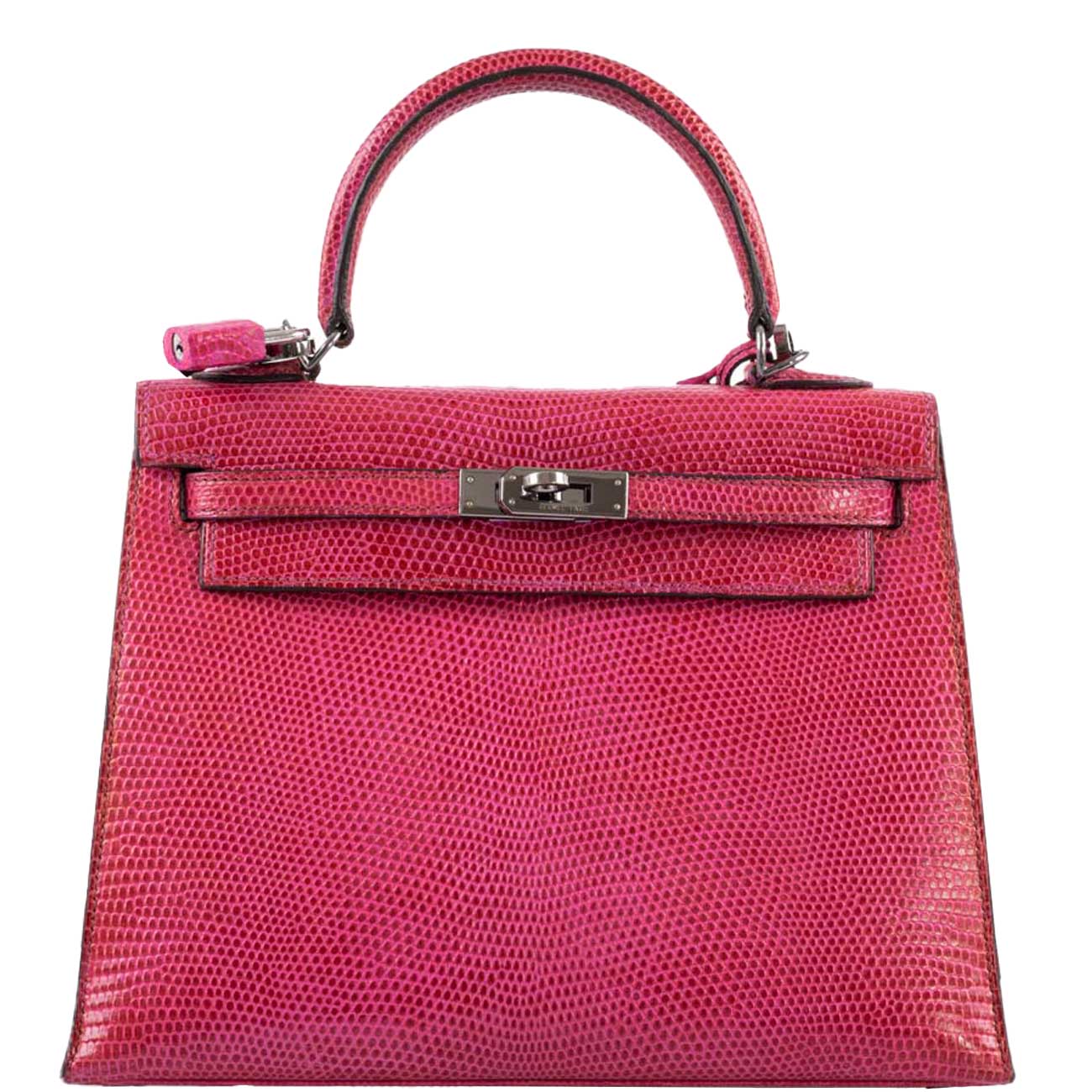 Hermès Kelly 25 Sellier Fuschia Pink Lizard Palladium Hardware - 1997, A Square