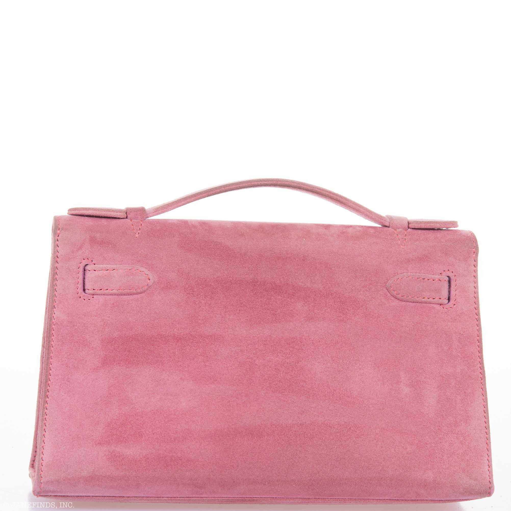 Hermès Kelly Pochette Pink Veau Doblis Suede with Palladium Hardware