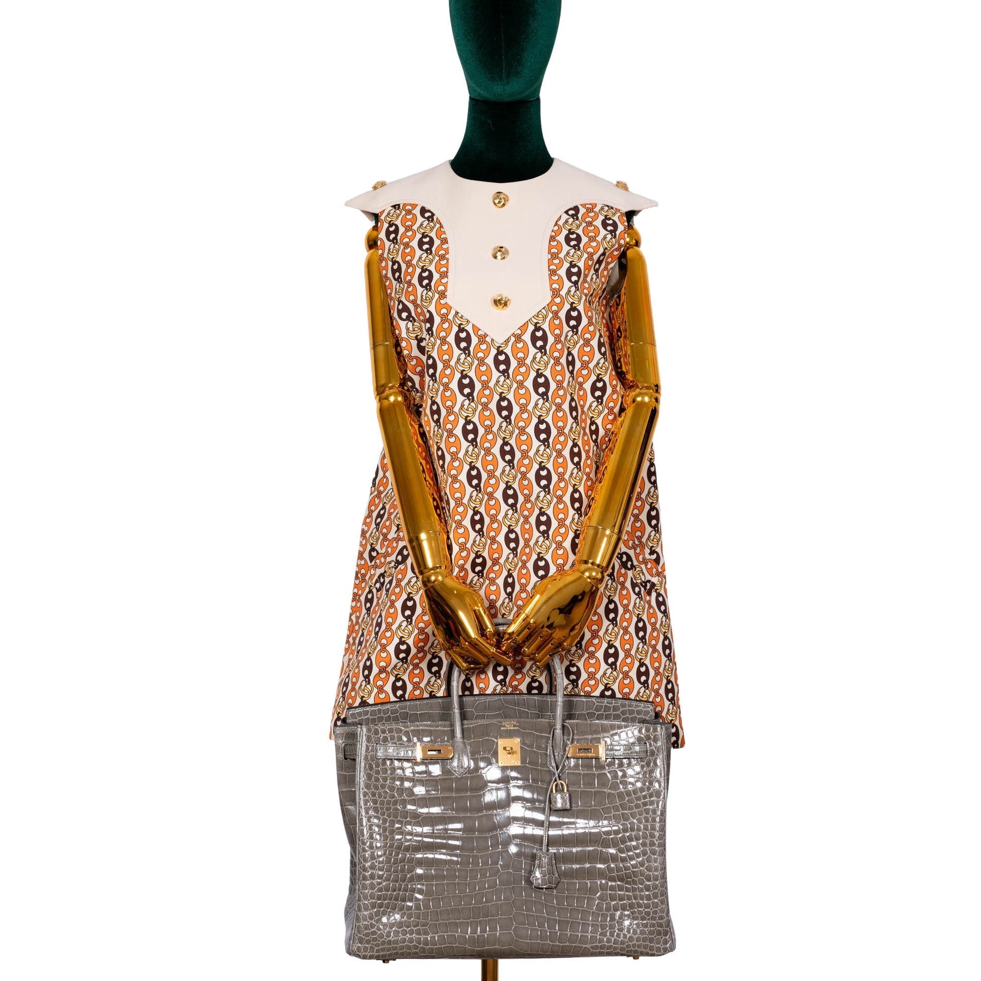 Hermès Birkin 40 Gris Tourterelle Shiny Porosus Crocodile Gold Hardware