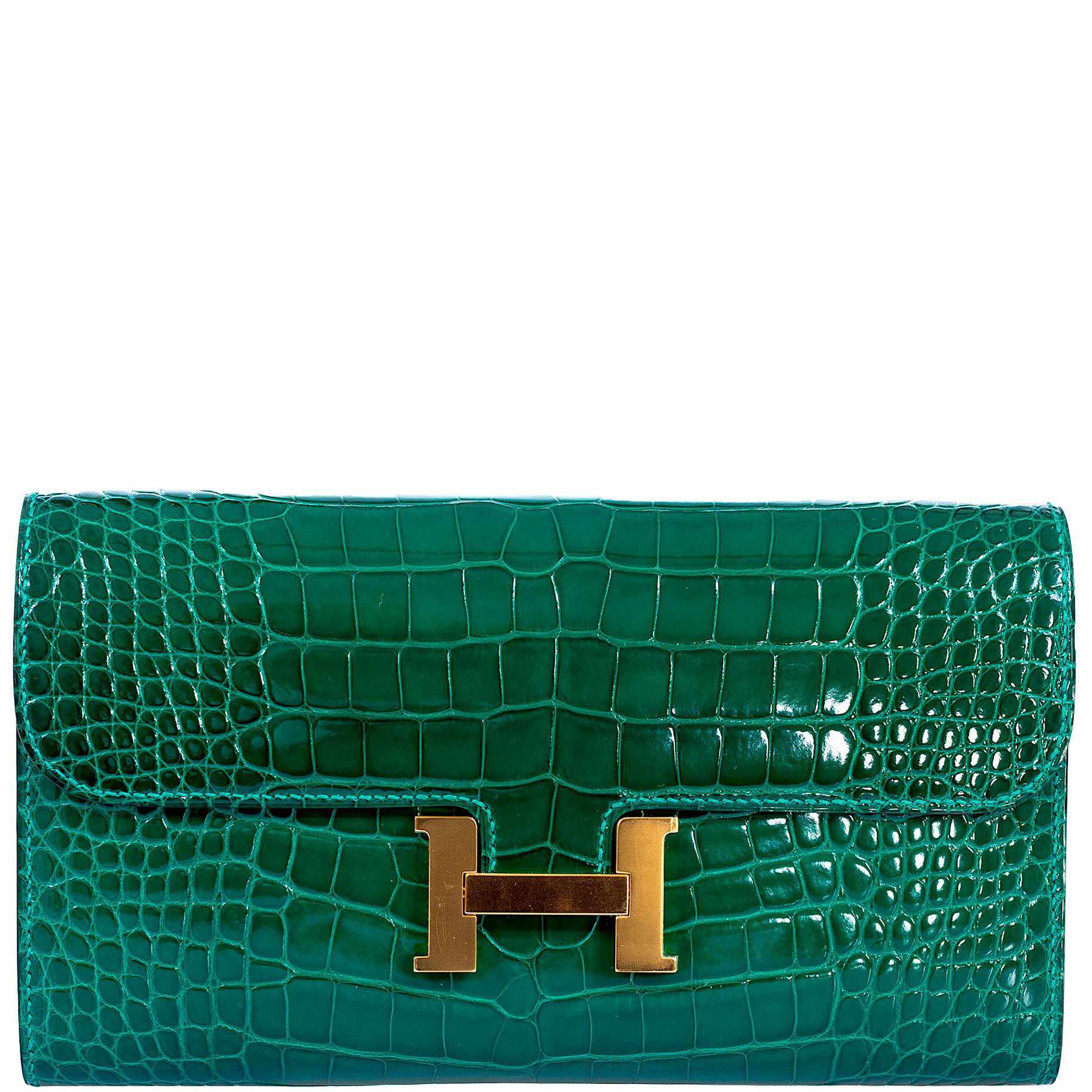 Hermès Constance Long Wallet Polished Emerald Alligator Gold Plated 'H' Closure
