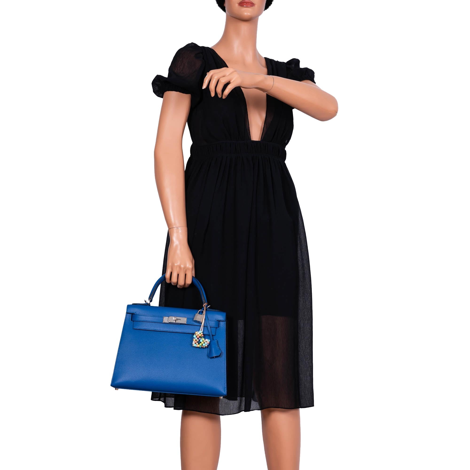 Hermès Kelly 25 Retourne Blue France Swift Leather Palladium Hardware