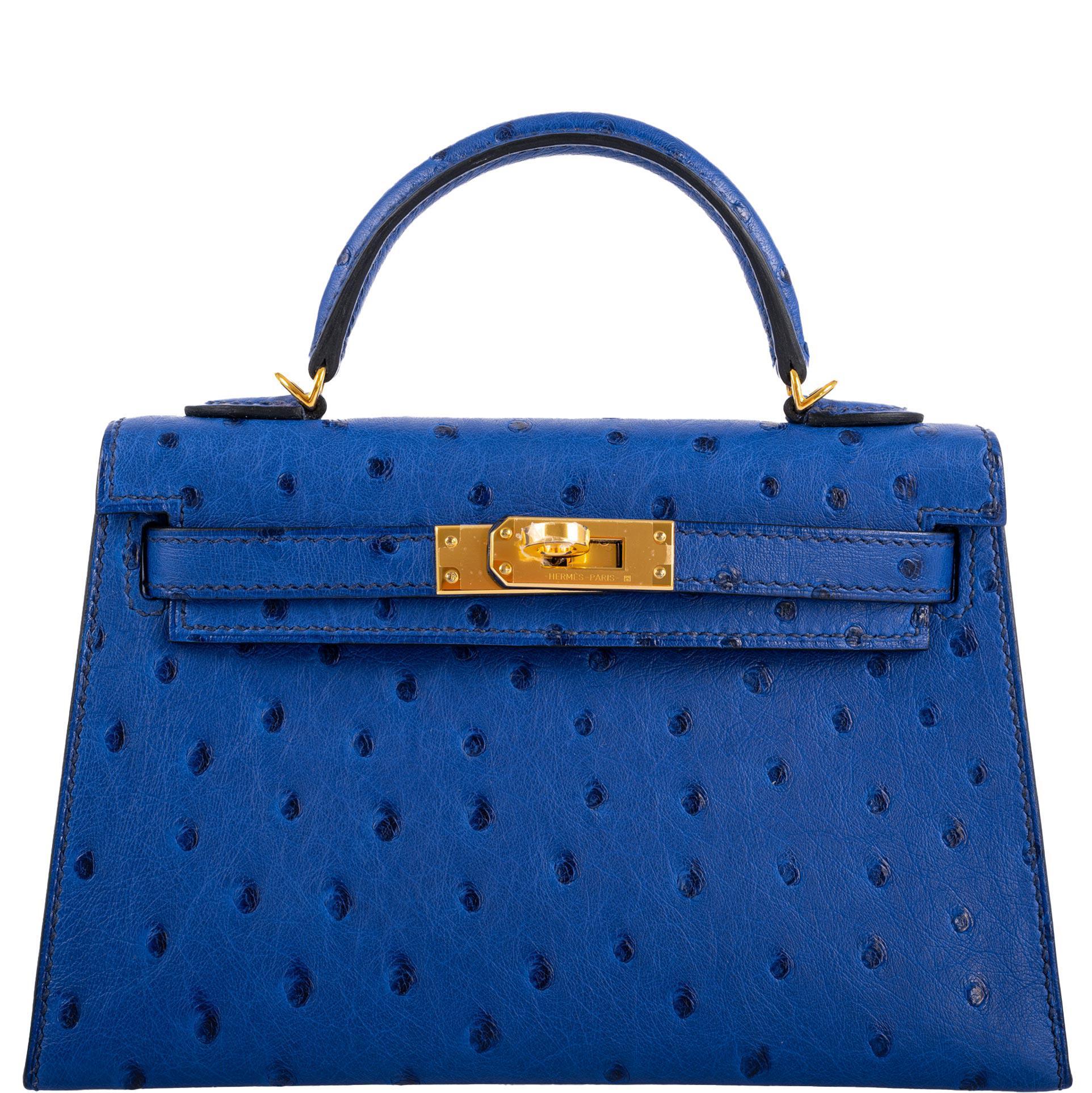 Hermès Kelly 20 Mini II Sellier Blue Sapphire Ostrich Gold Hardware - 2018, C