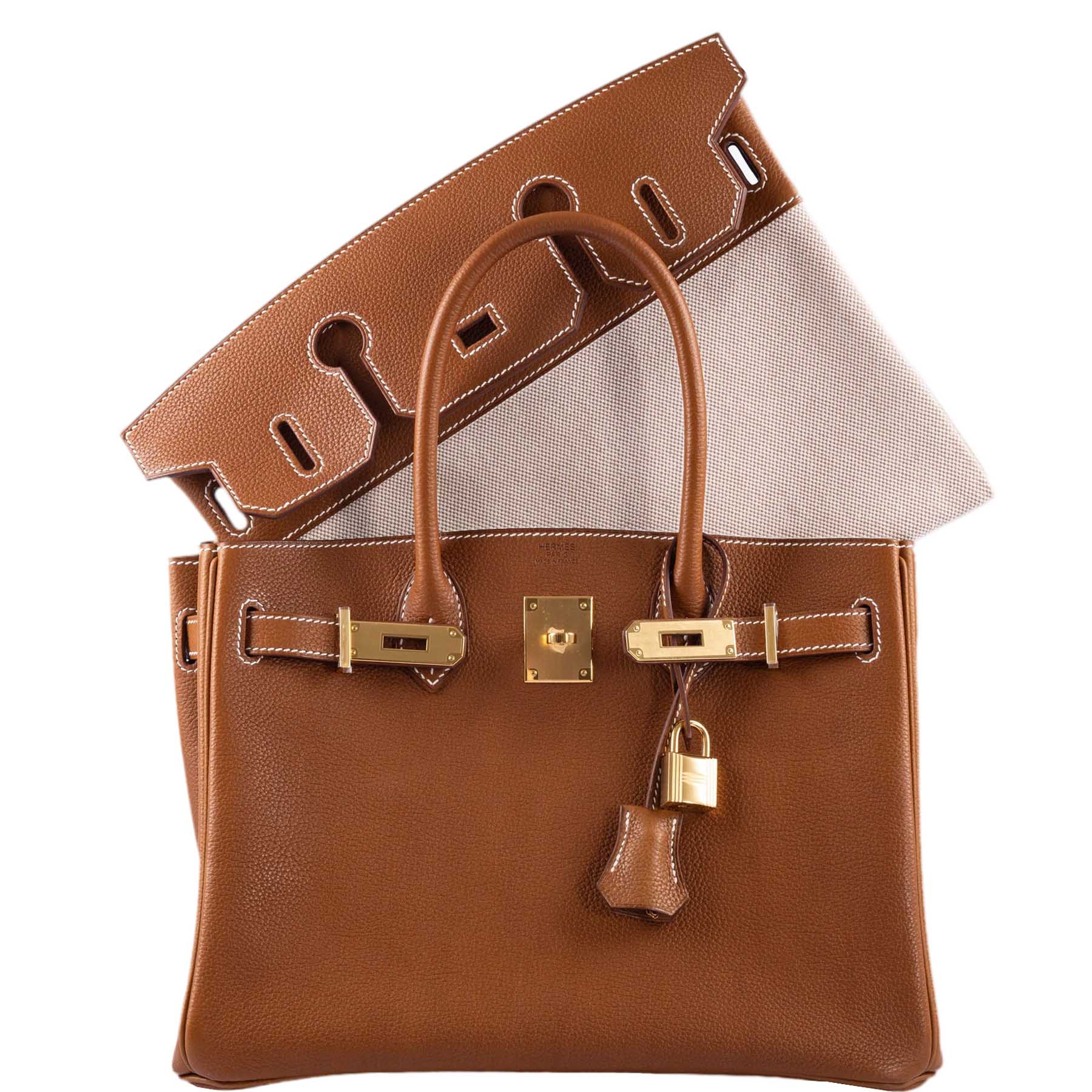 Hermès 3 En 1 Birkin 30 Gold Barenia Faubourg and Toile with Gold Hardware