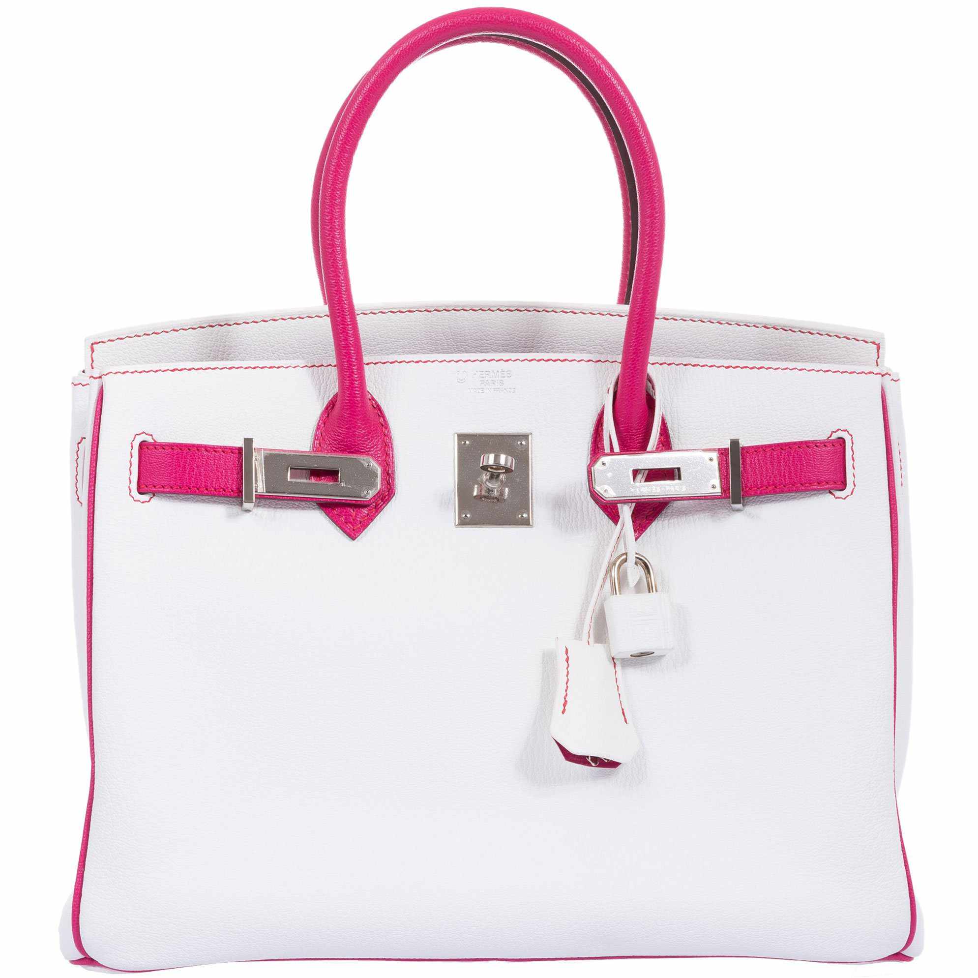 Hermès Birkin 30 HSS Bi-Color White & Fuchsia Chevre Palladium Hardware