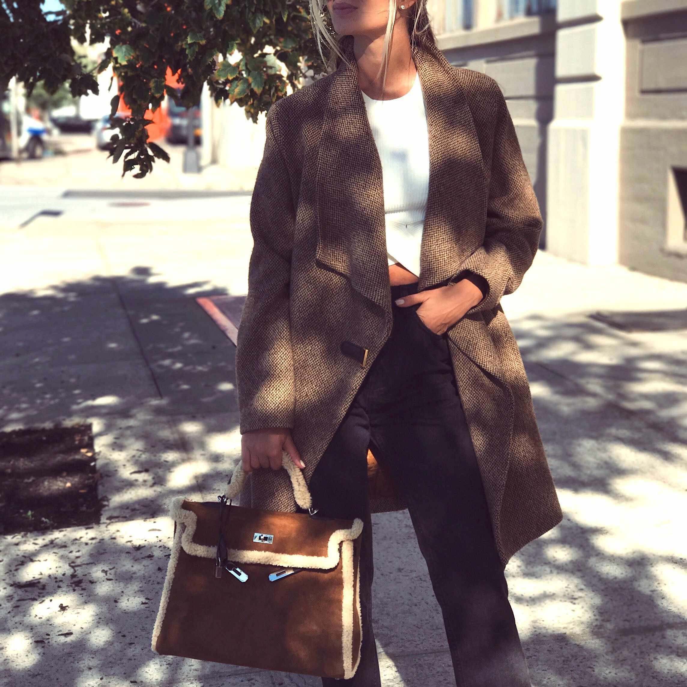 Hermès Kelly 35 Teddy Shearling & Ébène Barénia Retourne Palladium Hardware