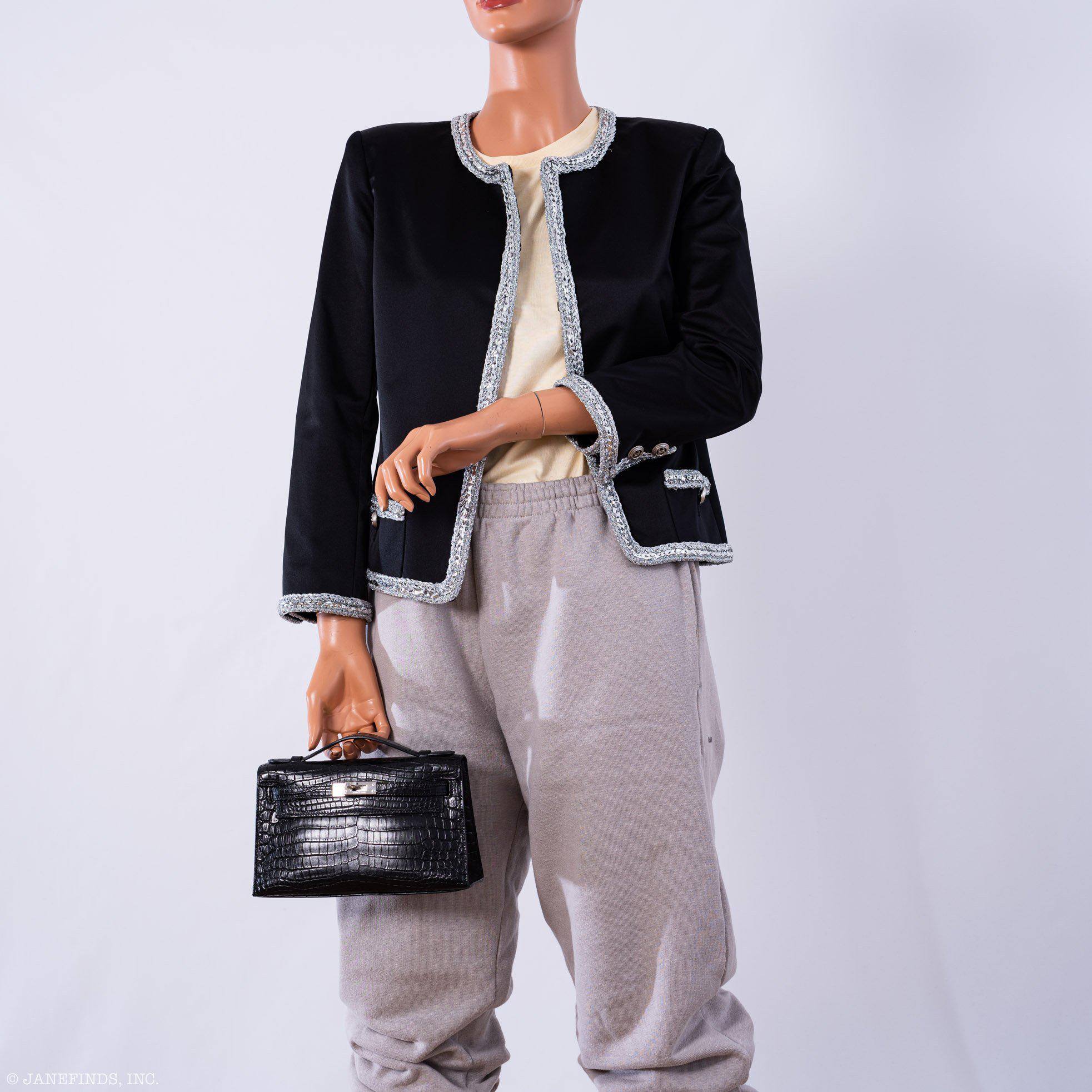 Hermès JPG Kelly Pochette Black Matte Niloticus Crocodile Palladium Hardware - Square L