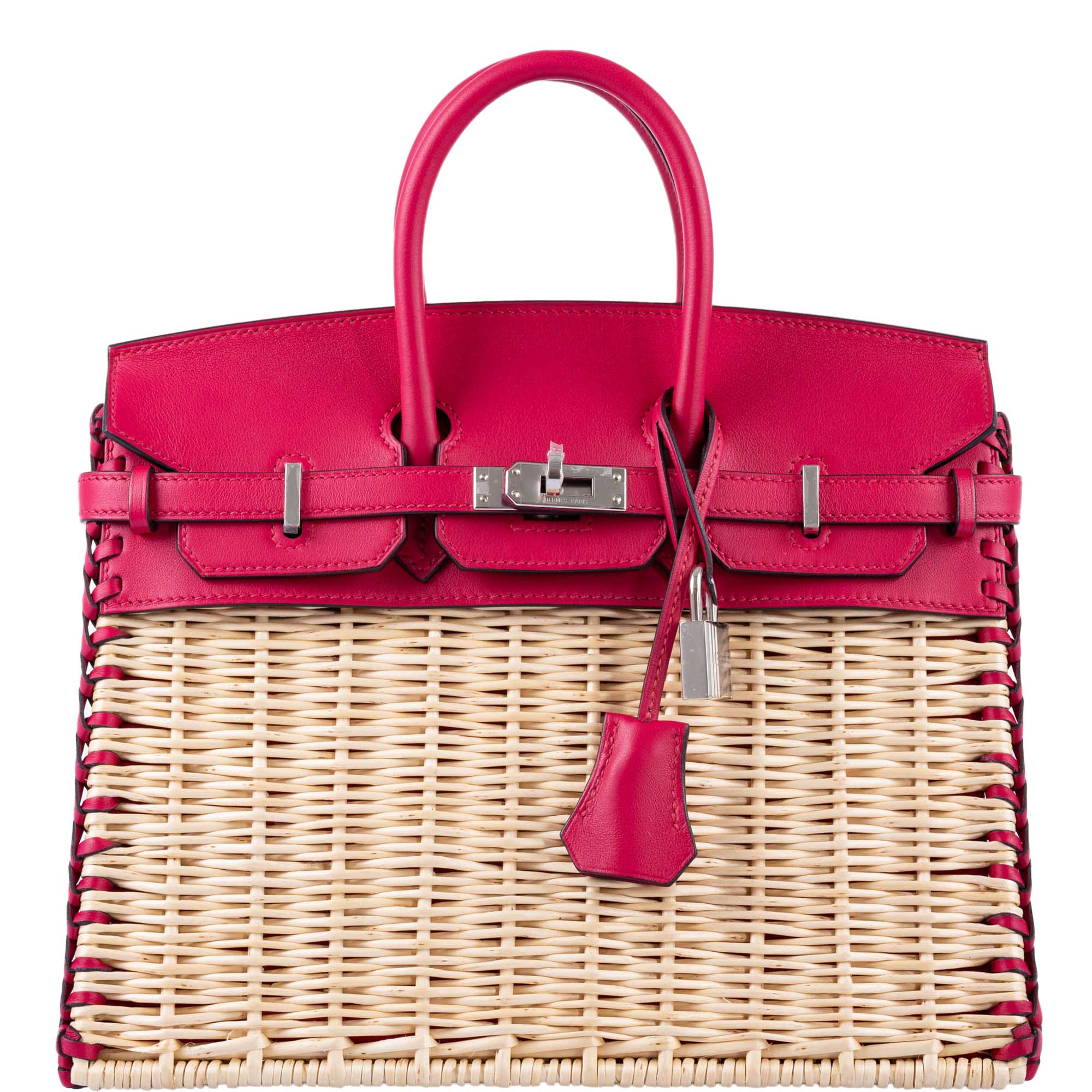 Hermès Picnic Birkin 25 Osier Wicker & Framboise Swift with Palladium Hardware