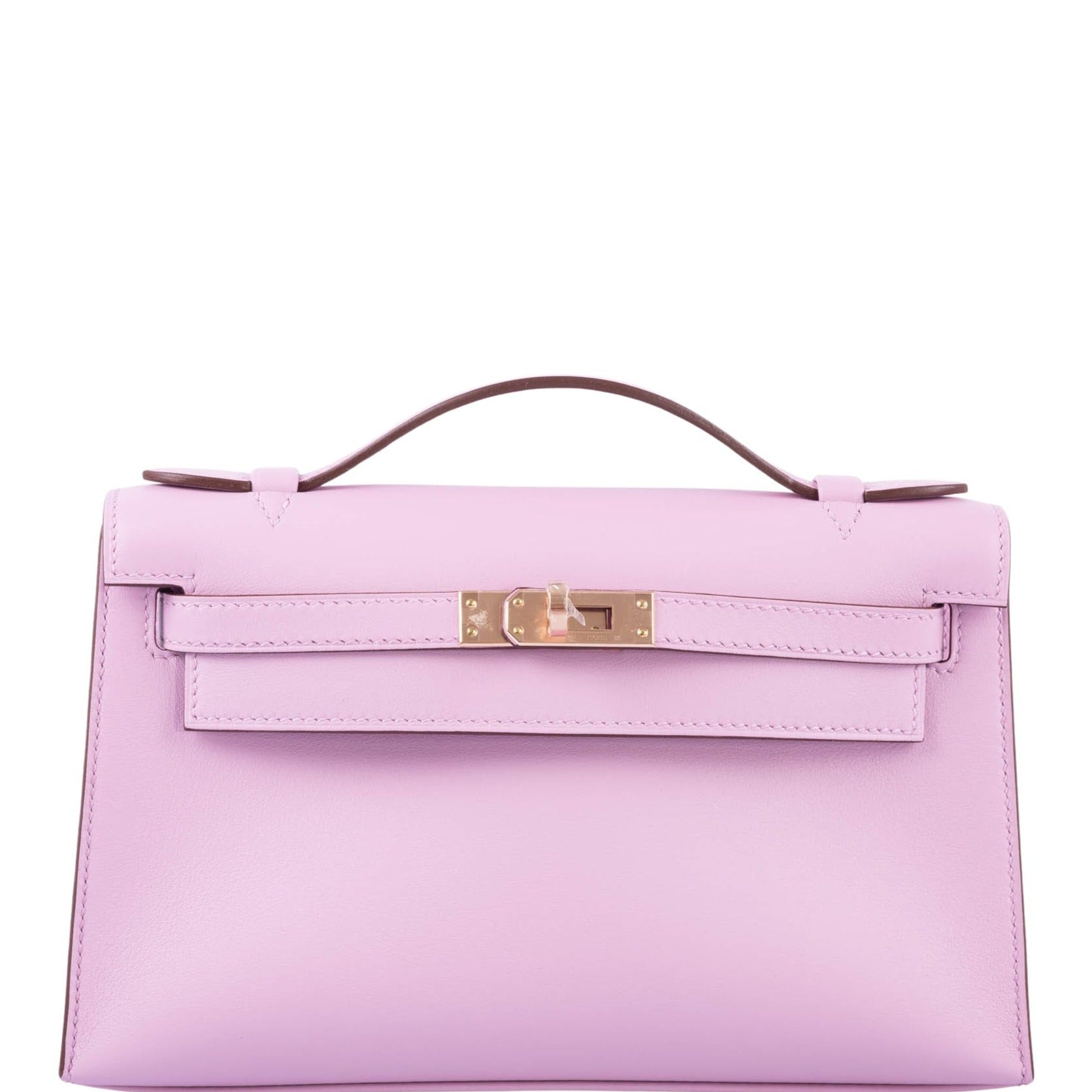 Hermès Kelly Mini Pochette Mauve Sylvestre Swift leather Rose Gold Hardware