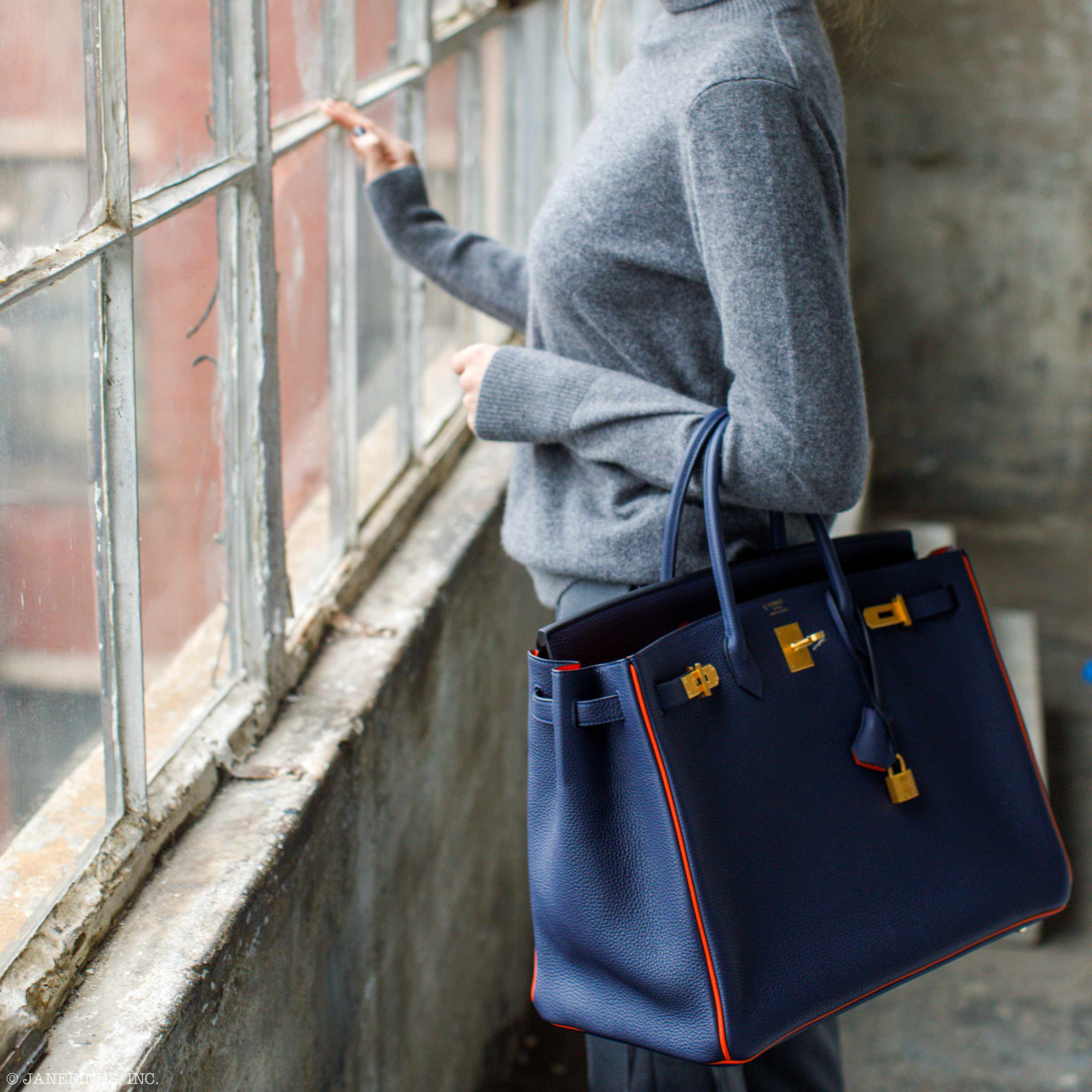 Hermès Birkin 40 HSS Blue Nuit & Orange Poppy Interior & Piping Togo Brushed Gold Hardware