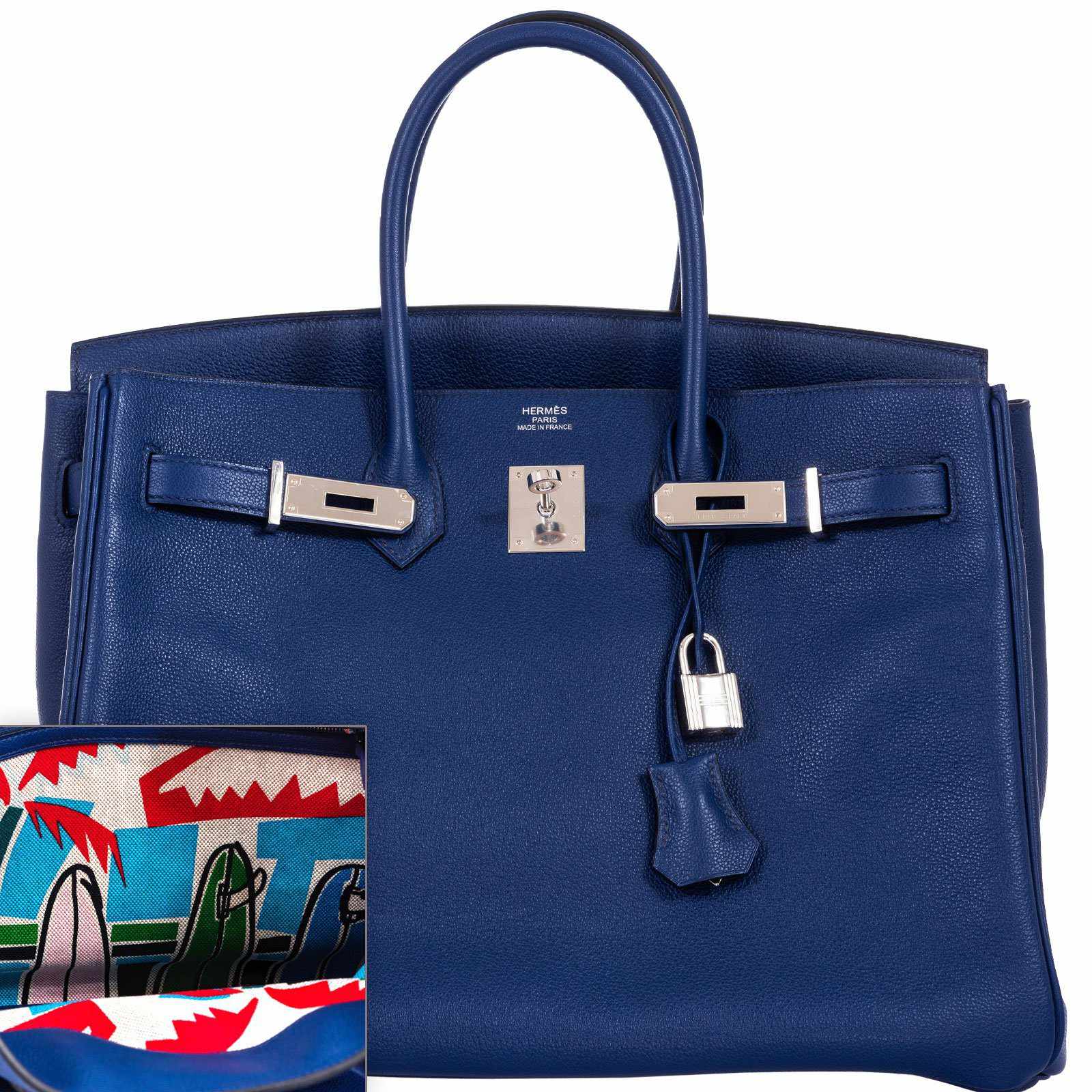 Hermès Birkin 35 Blue Sapphire Novillo Toile Printed Sea Surf Interior Palladium Hardware - Special Edition - 2018