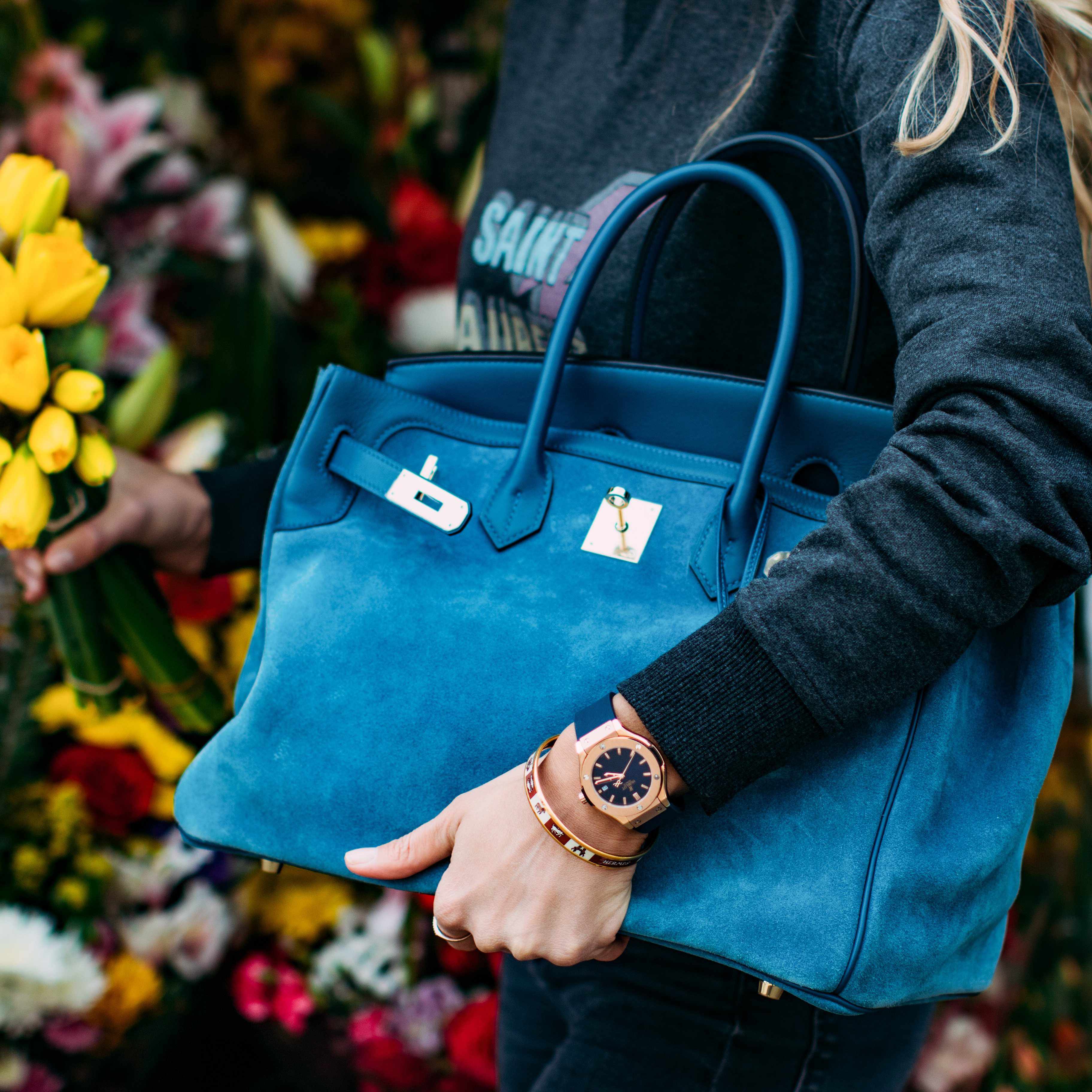 Hermès Birkin 35 Thalassa Blue Grizzly Suede, Swift Permabrass Hardware