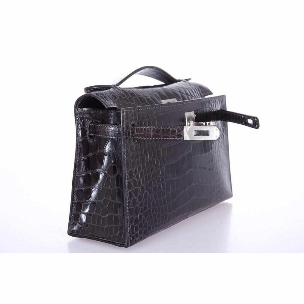 Hermès Kelly Pochette Graphite Alligator Palladium Hardware