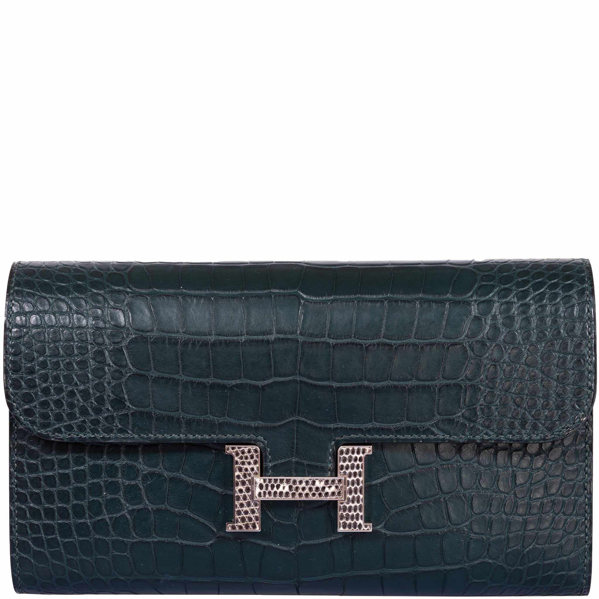 Hermès Constance Long Wallet Matte Vert Fonce Alligator Ombré Lizard 
