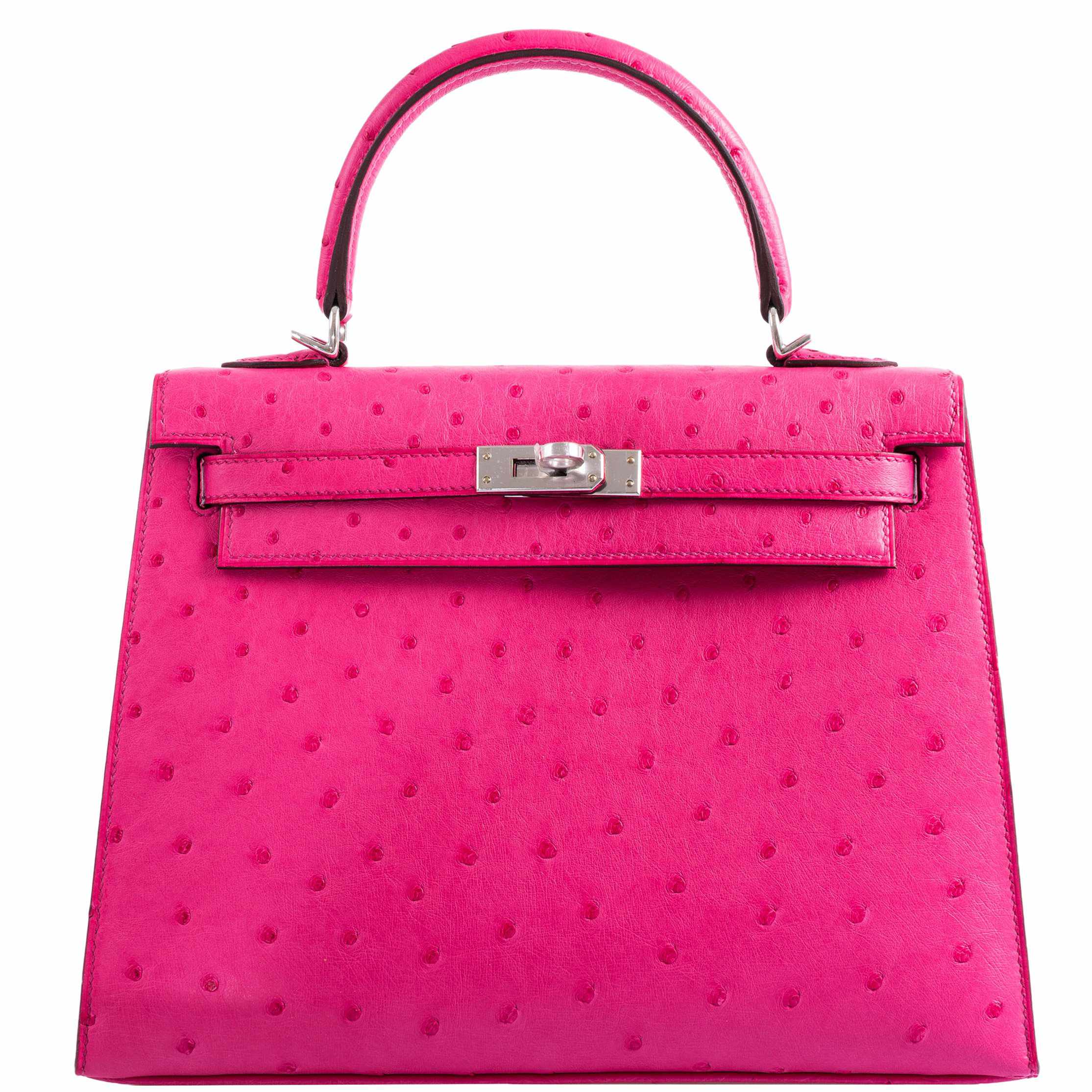Hermès Kelly 25 Sellier Rose Tyrien Ostrich Palladium Hardware