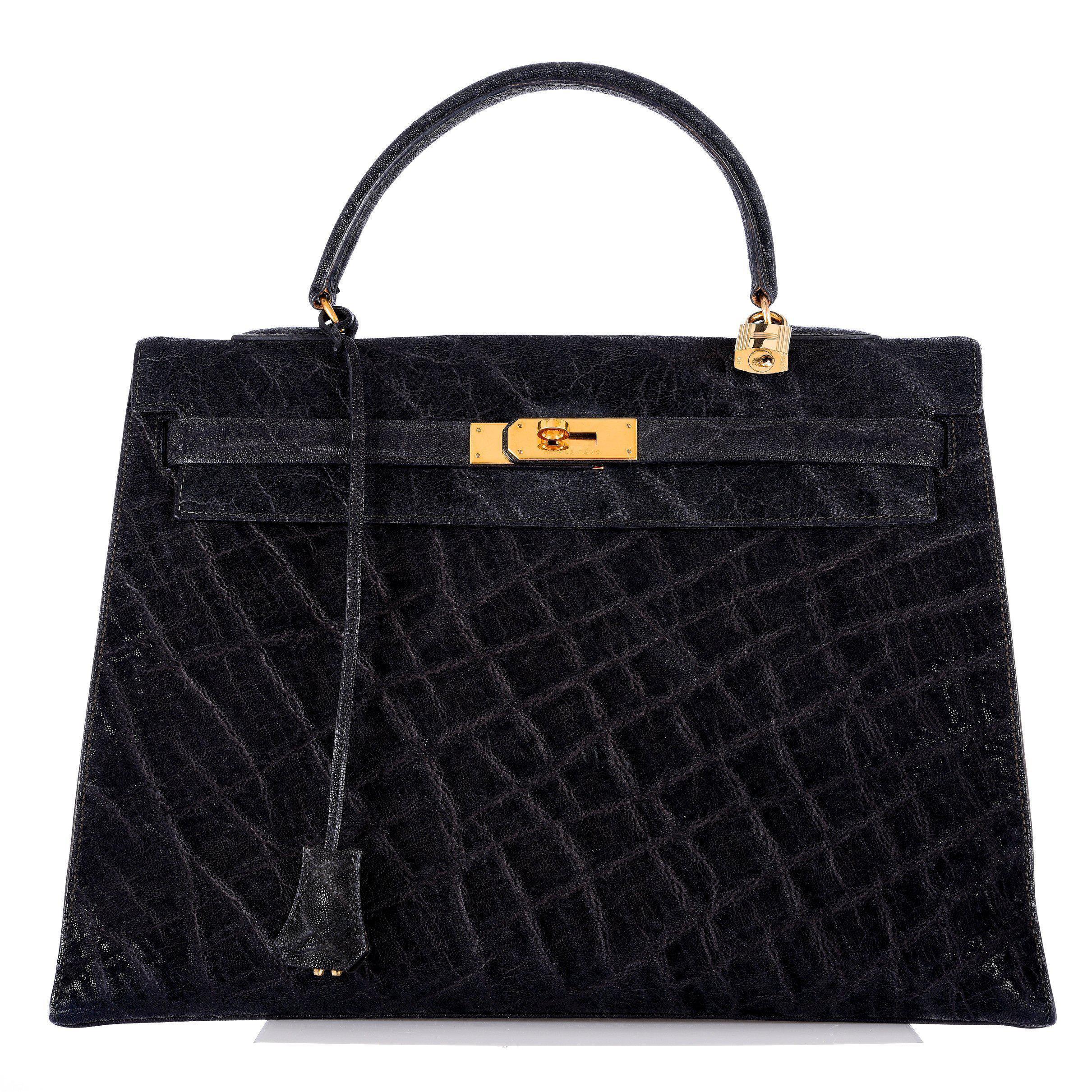 Hermès Kelly 35 Sellier Black Elephant Hide Gold Hardware * Very Rare Collector