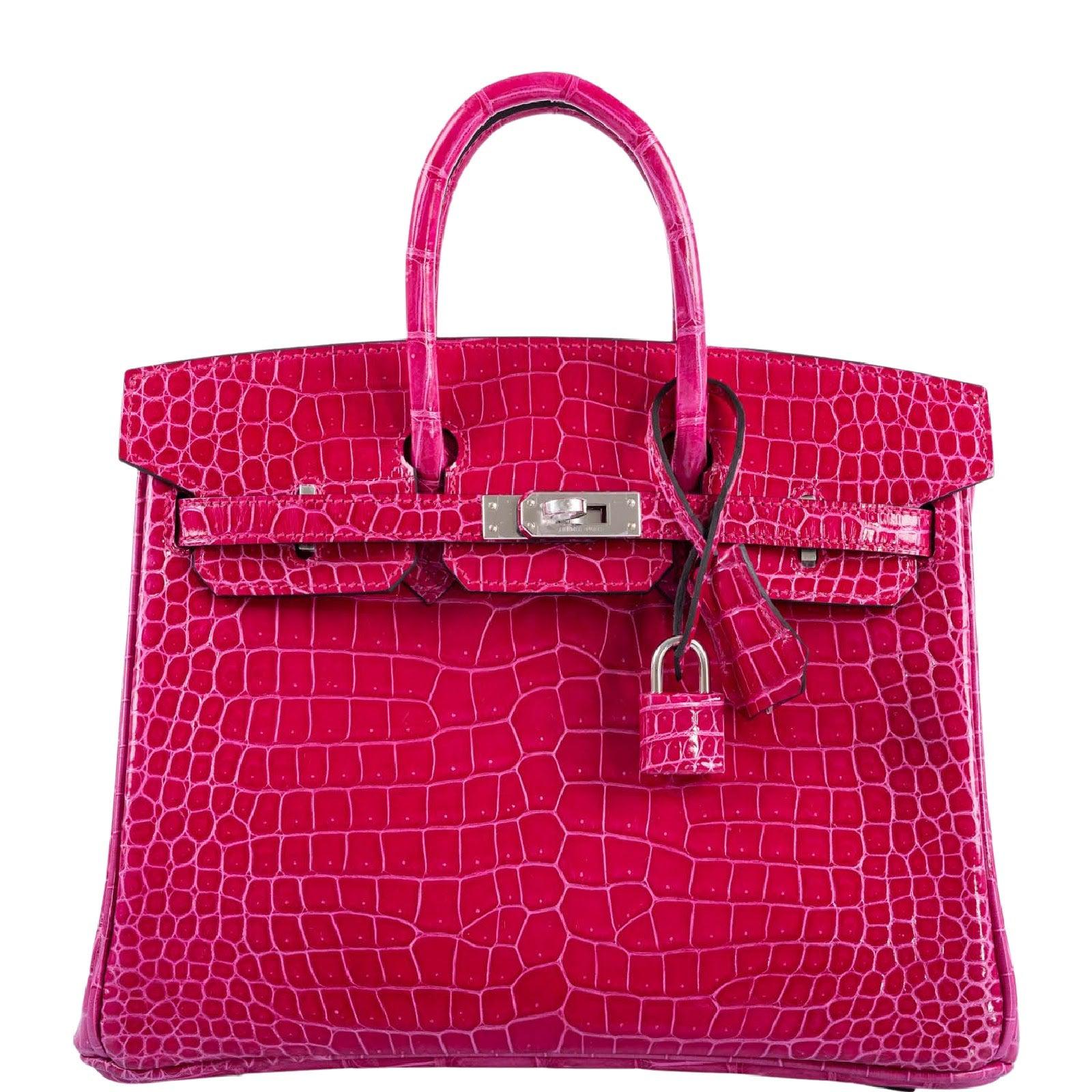 Hermès Birkin 25 Rose Mexico Shiny Porosus Crocodile Palladium Hardware