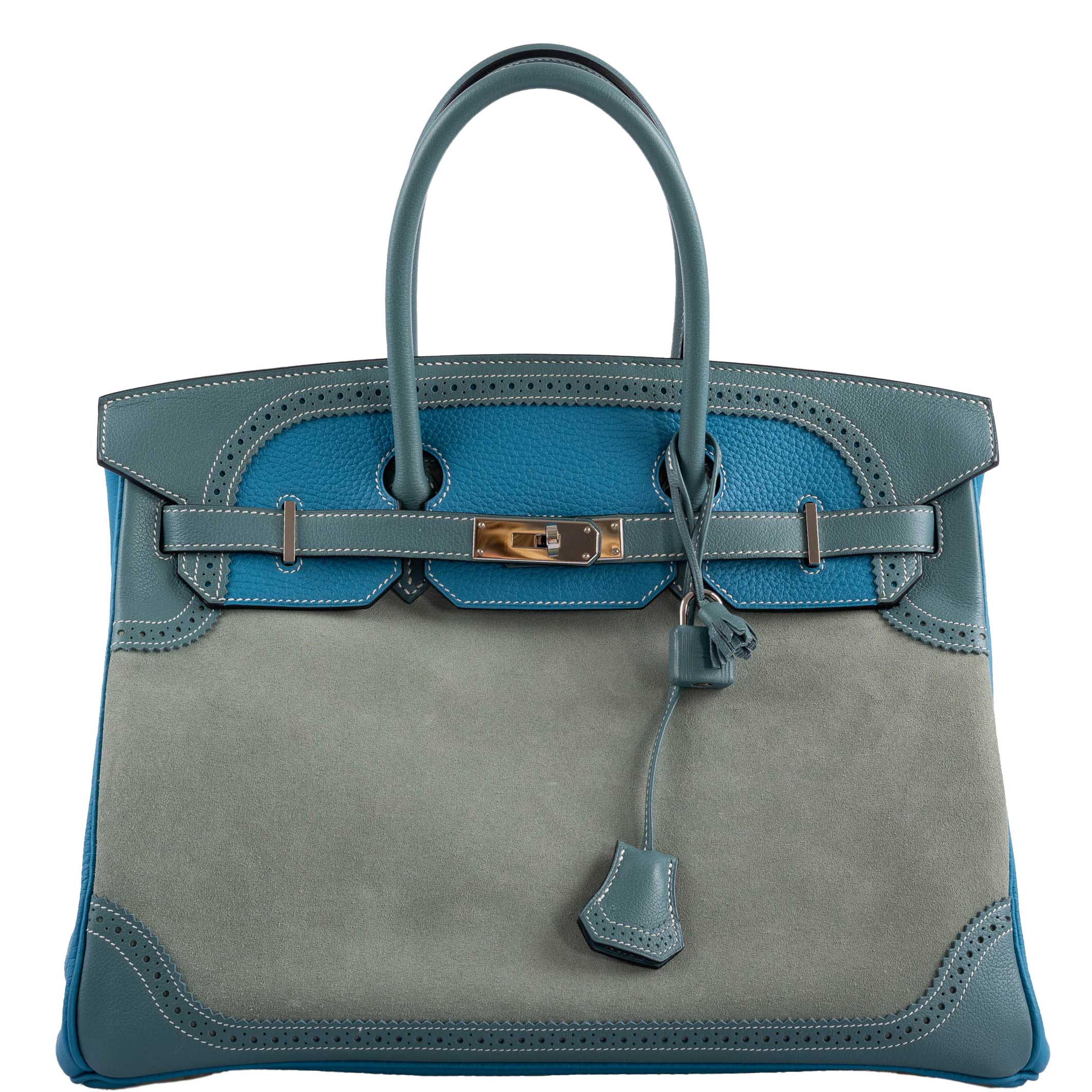 Hermès Ghillies Birkin 35 Ciel Doblis, Turquoise Togo & Blue Jean Swift with Palladium Hardware