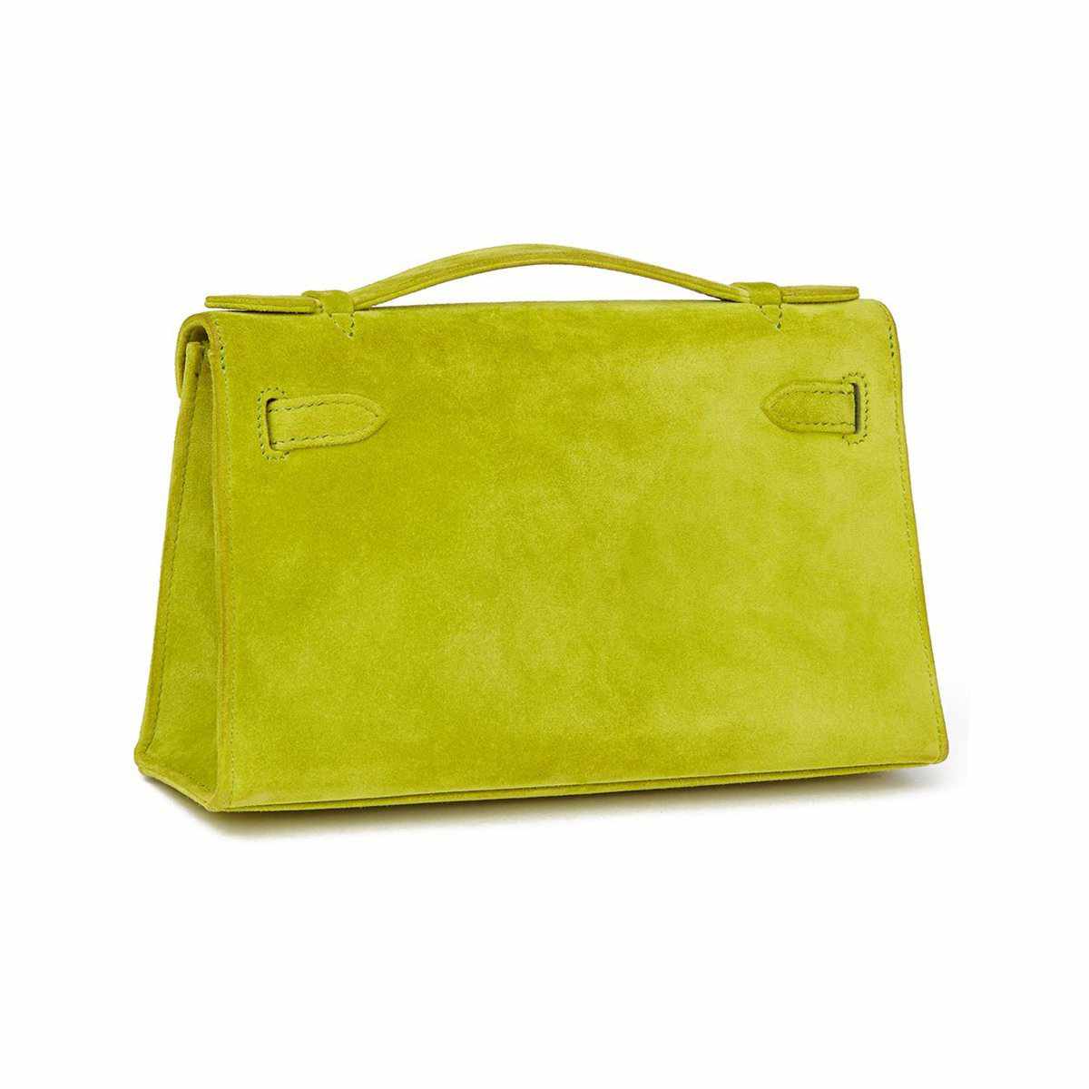 Hermès Kelly Pochette Vert Anis Veau Doblis Suede Palladium Hardware
