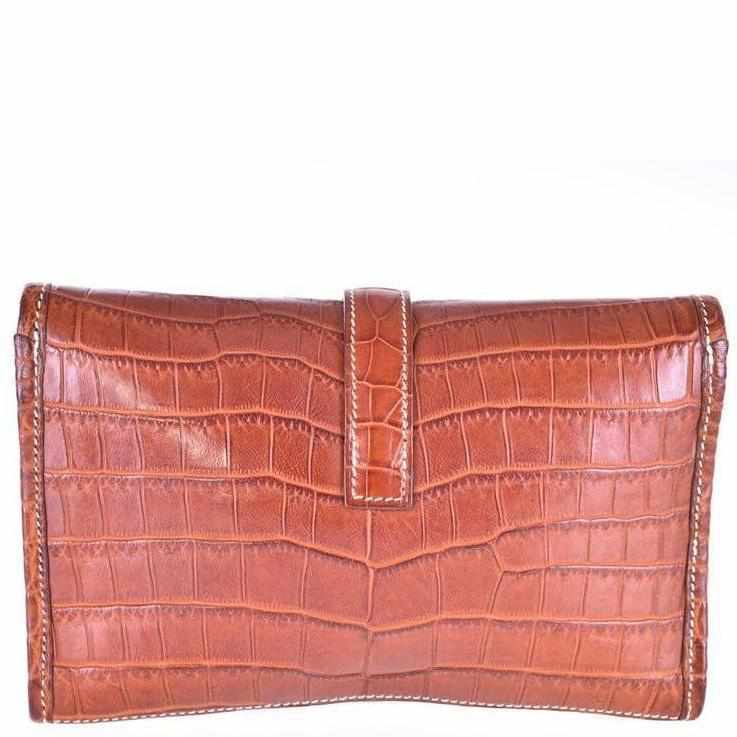 Hermès Jige 20 Matte Fauve Crocodile Niloticus Clutch Pochette