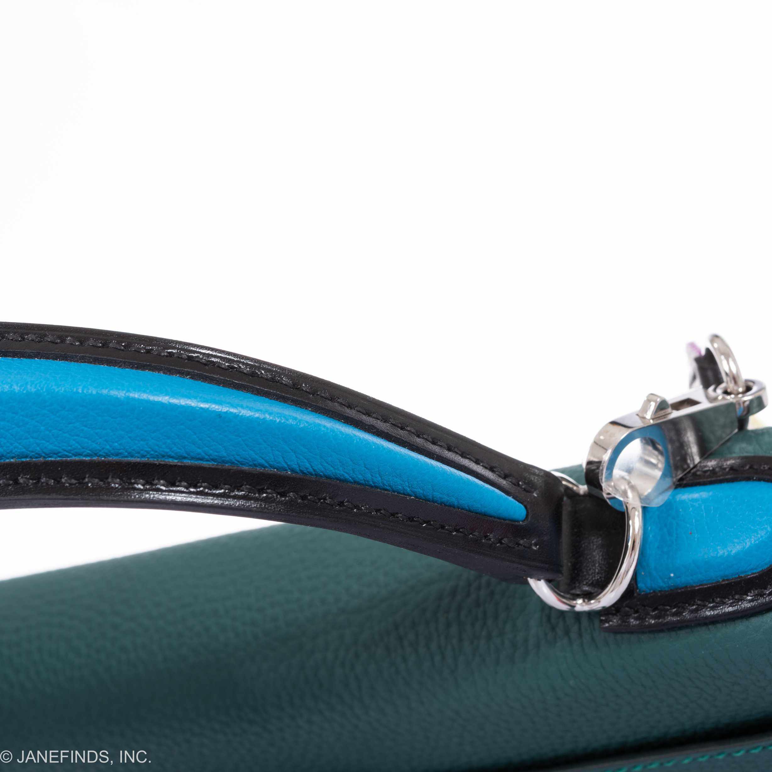 Hermès Kelly 28 Au Trot Malachite Turquoise + Black Handle Togo Palladium - Special Edition