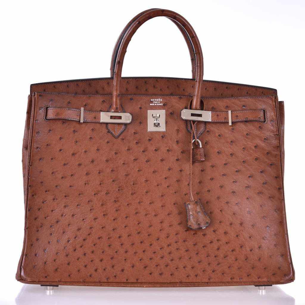 Hermès Birkin 40 Noisette Chevre Leather Beige Ostrich Palladium Hardware