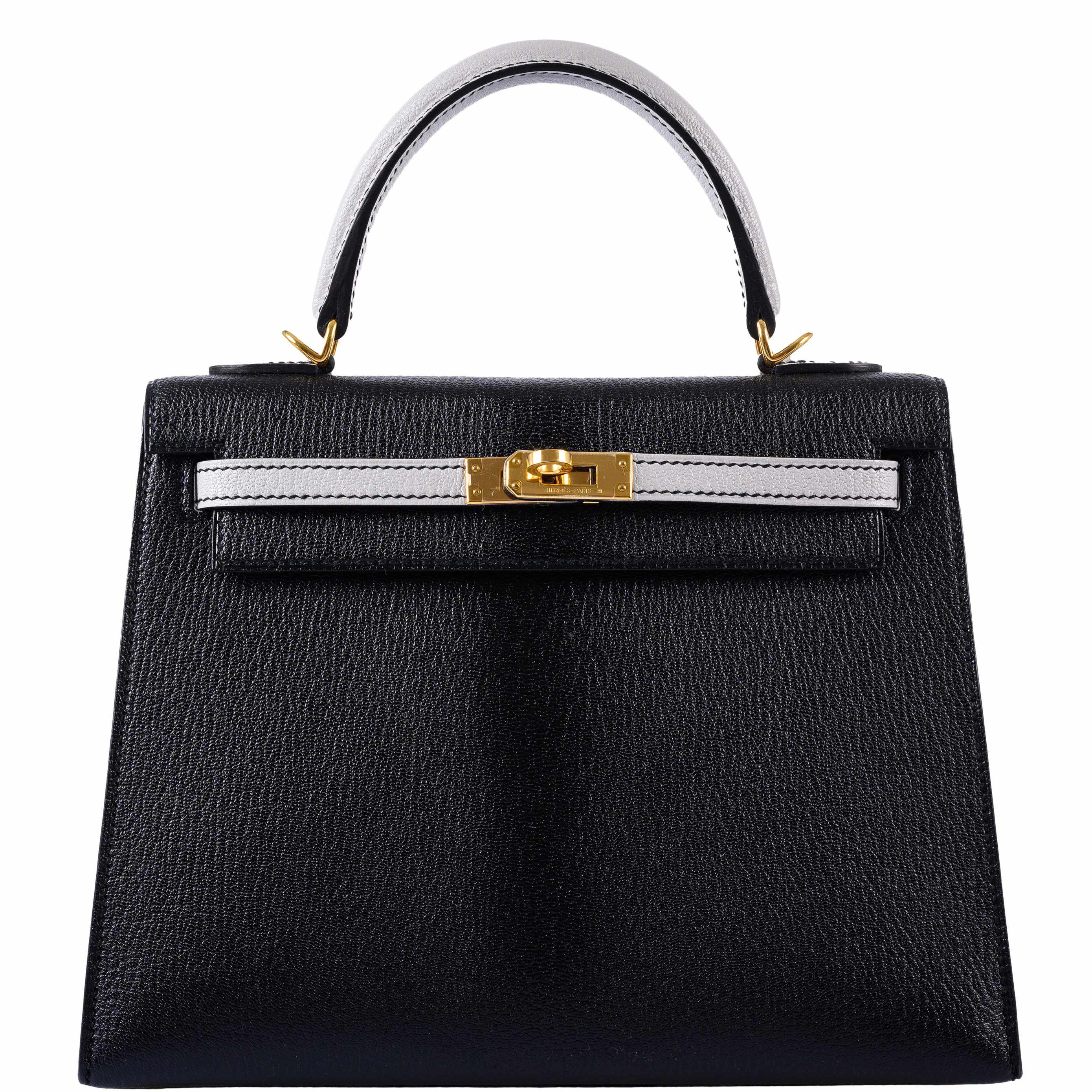 Hermès Kelly 25 HSS Sellier Black & Gris Perle Chevre Gold Hardware - 2019, D